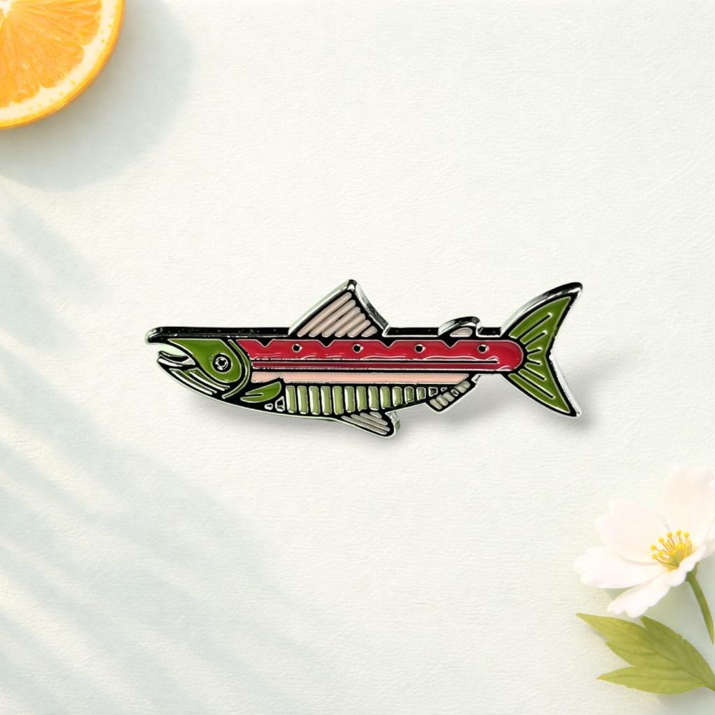 Salmon Fish Enamel Pin Zinc Alloy Metal Brooch for Clothing Hat Backpack Decor Gift