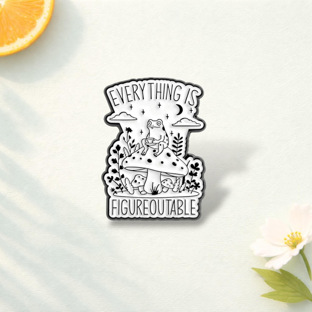 Everything Is Figureoutable Enamel Pin Cute Frog Coffee Mental Health Quote Brooch Lapel Badge Jewelry Gift for Friends
