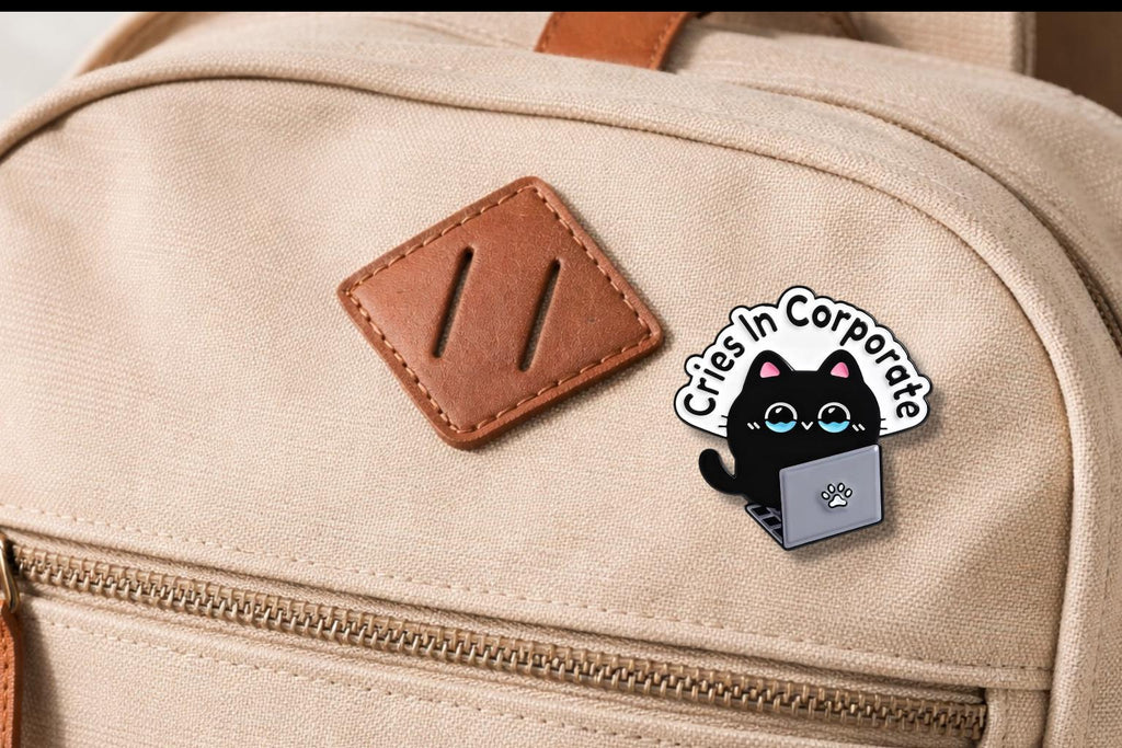 Cries in Corporate Enamel Pin Funny Cat Animal Quote No Time Cry I Hate It Here Brooch Lapel Badge