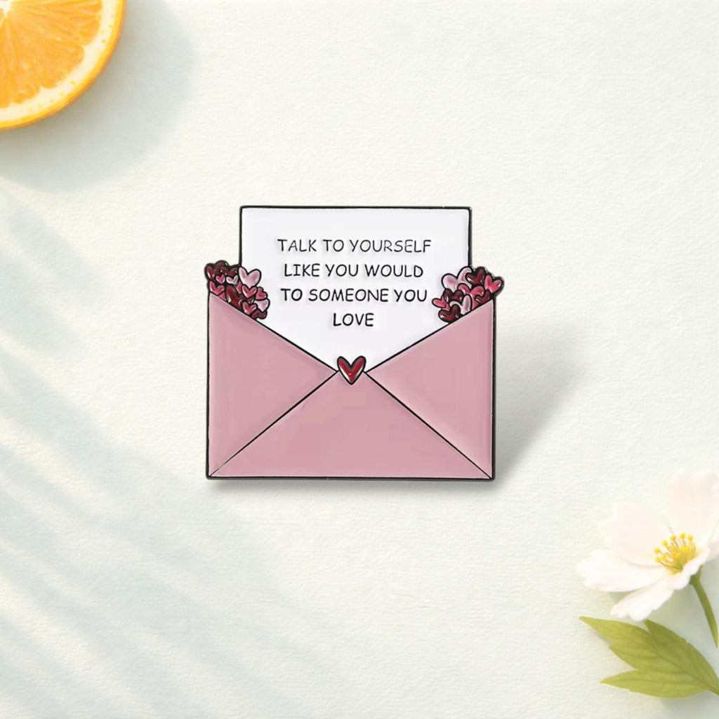 Love Yourself Enamel Pin Encouragement Quote Brooch Envelope Design Lapel Badge Jewelry Gift for Friends