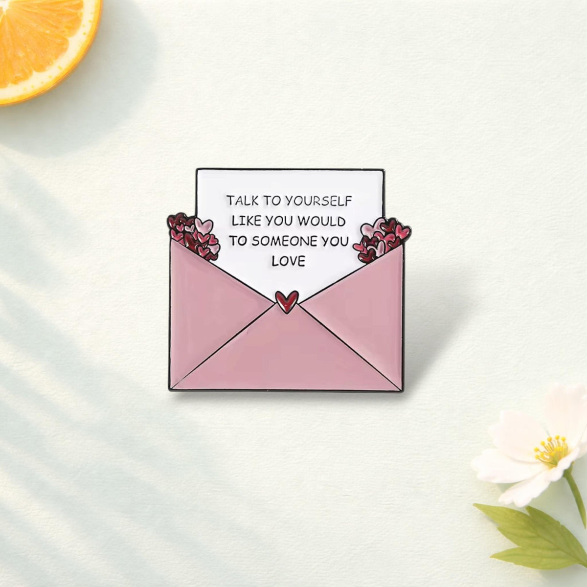 Love Yourself Enamel Pin Encouragement Quote Brooch Envelope Design Lapel Badge Jewelry Gift for Friends
