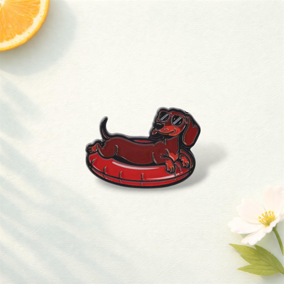 Cute Dachshund Enamel Pin – Cartoon Sausage Dog with Cowboy Hat & Flowers Brooch – Funny Wiener Dog Lapel Badge – Pet Lover Jewelry Gift