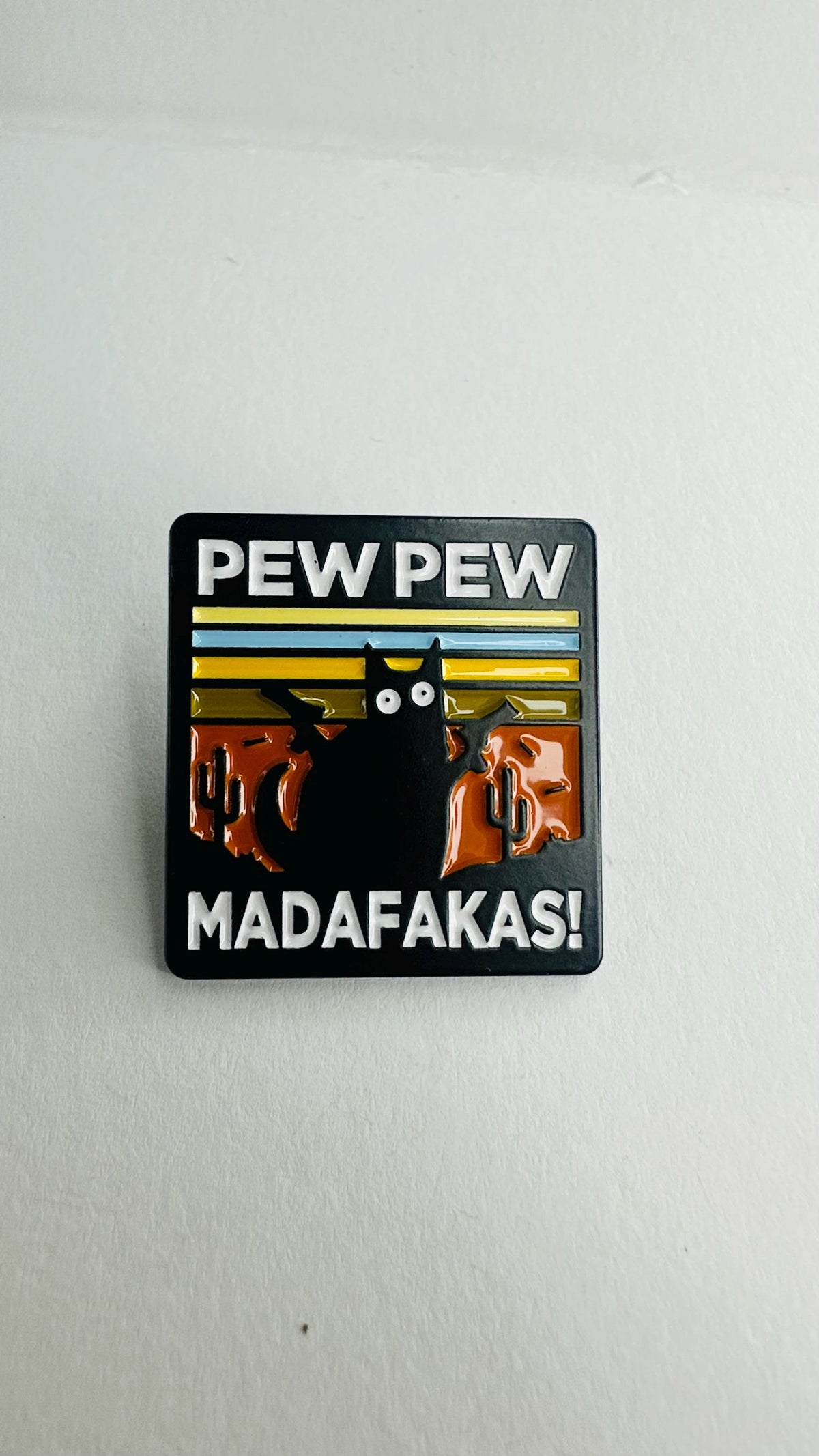 Pew Pew Madafakas Enamel Pin Funny Cat Gun Joke Brooch Lapel Badge Sarcastic Jewelry Gift for Friends