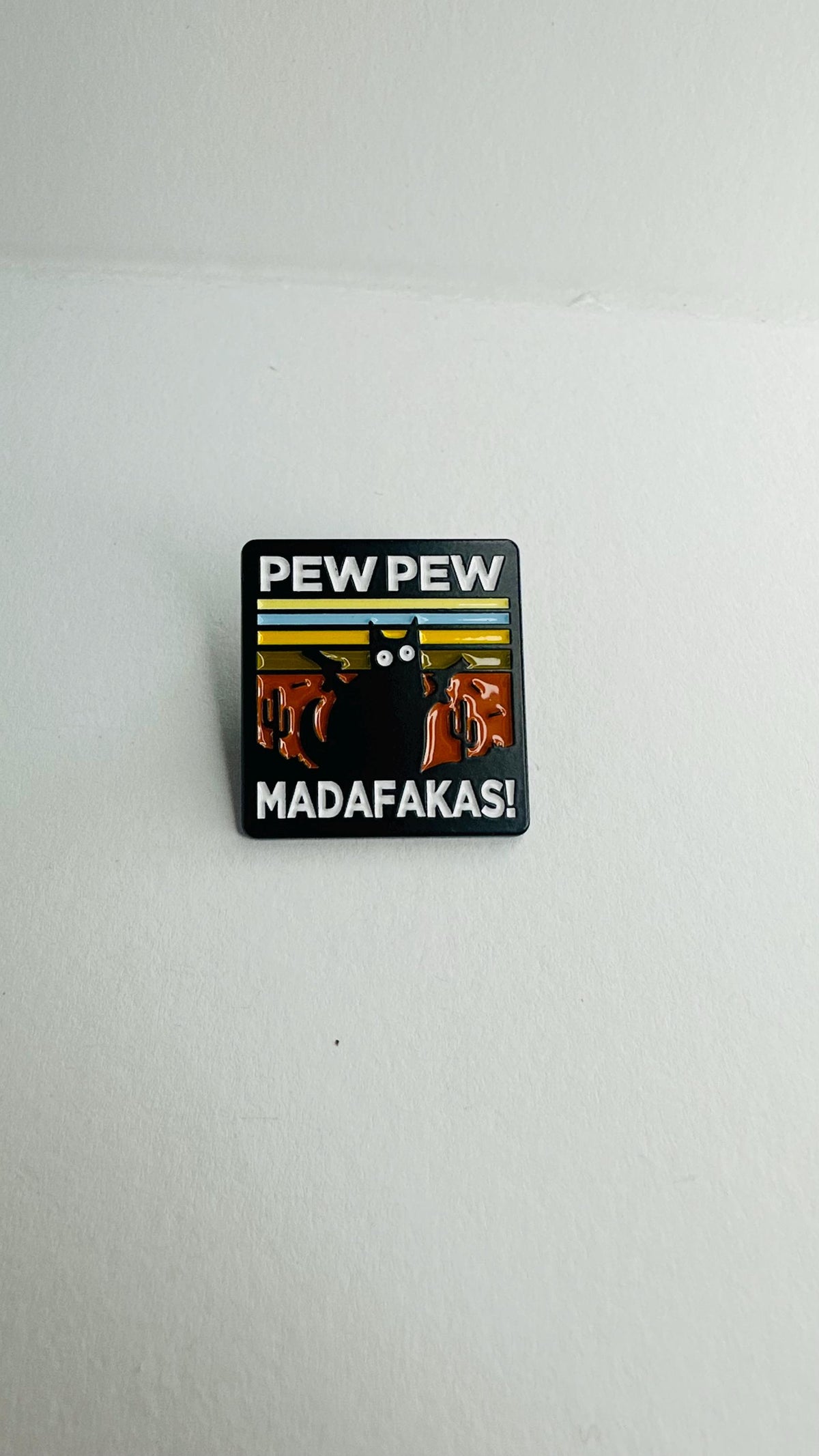 Pew Pew Madafakas Enamel Pin Funny Cat Gun Joke Brooch Lapel Badge Sarcastic Jewelry Gift for Friends