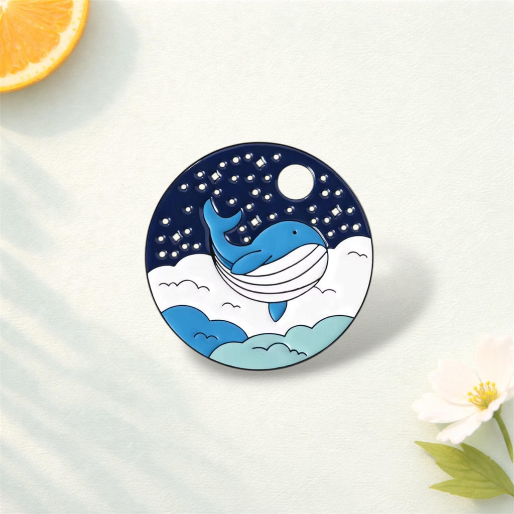 Whale Waves Night Sky Moon Stars Enamel Pin Cute Ocean Animal Brooch Lapel Badge Jewelry Gift