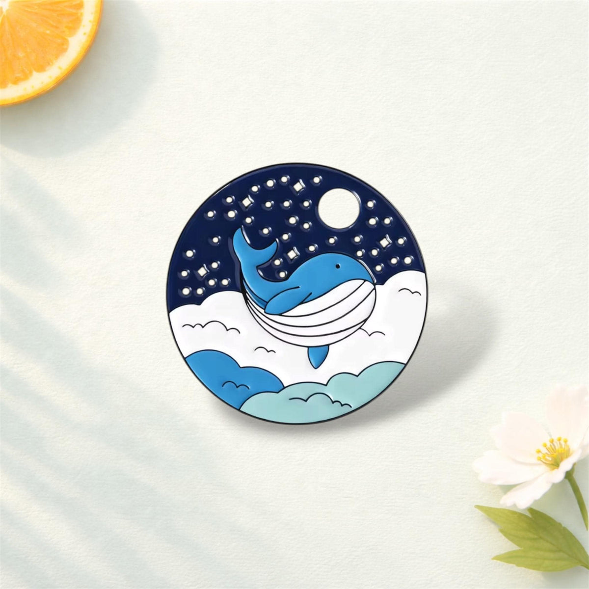 Whale Waves Night Sky Moon Stars Enamel Pin Cute Ocean Animal Brooch Lapel Badge Jewelry Gift