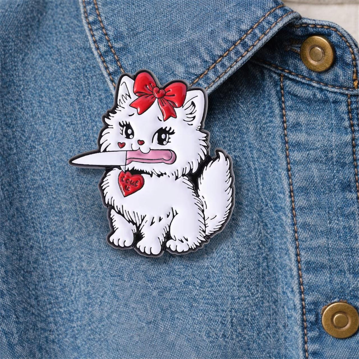 Cute Persian Cat Enamel Pin Cartoon Animal Holding Knife Brooch Lapel Badge Jewelry