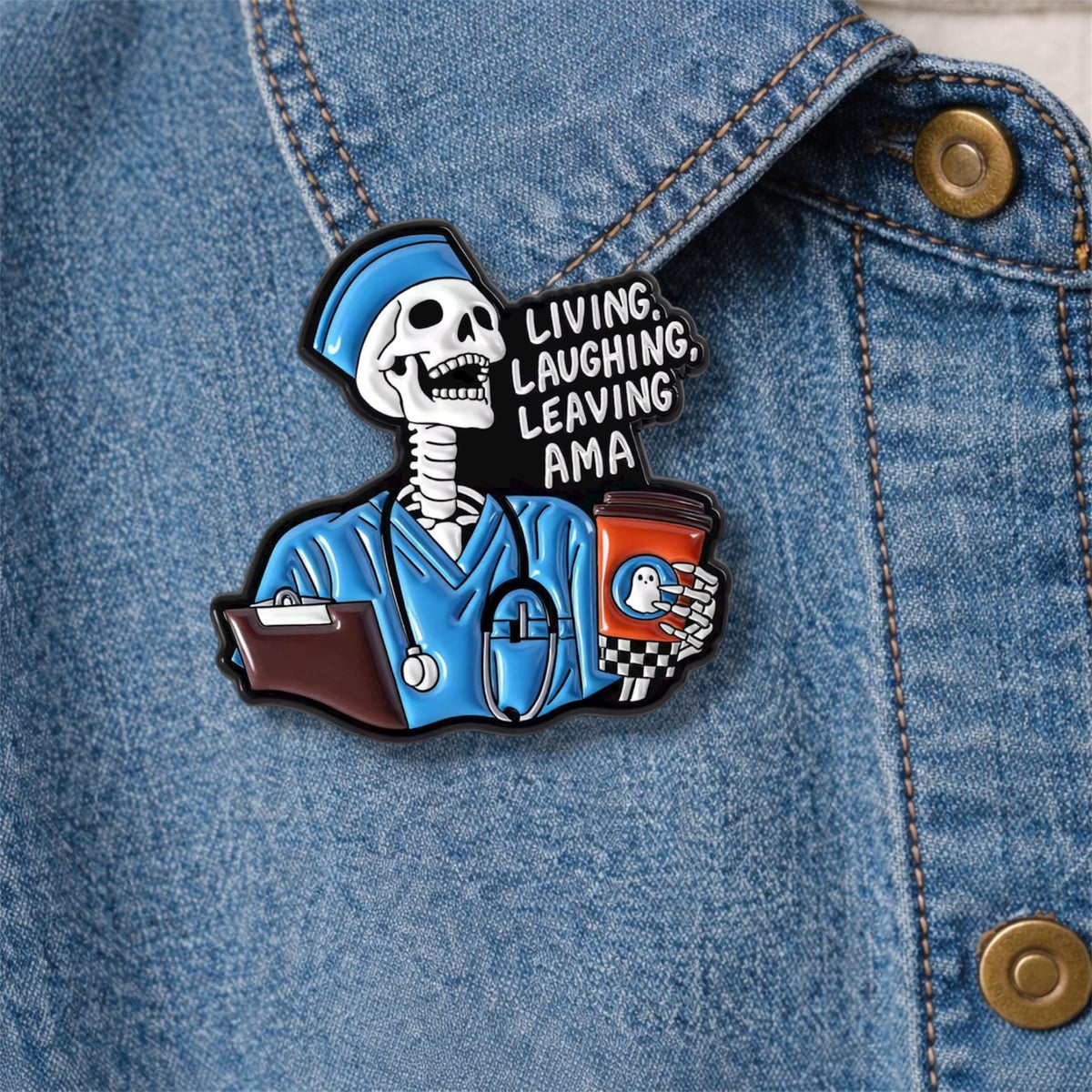 Skeleton Doctor Enamel Pin Medics With Attitude Skull Brooch Funny Medical Theme Lapel Badge