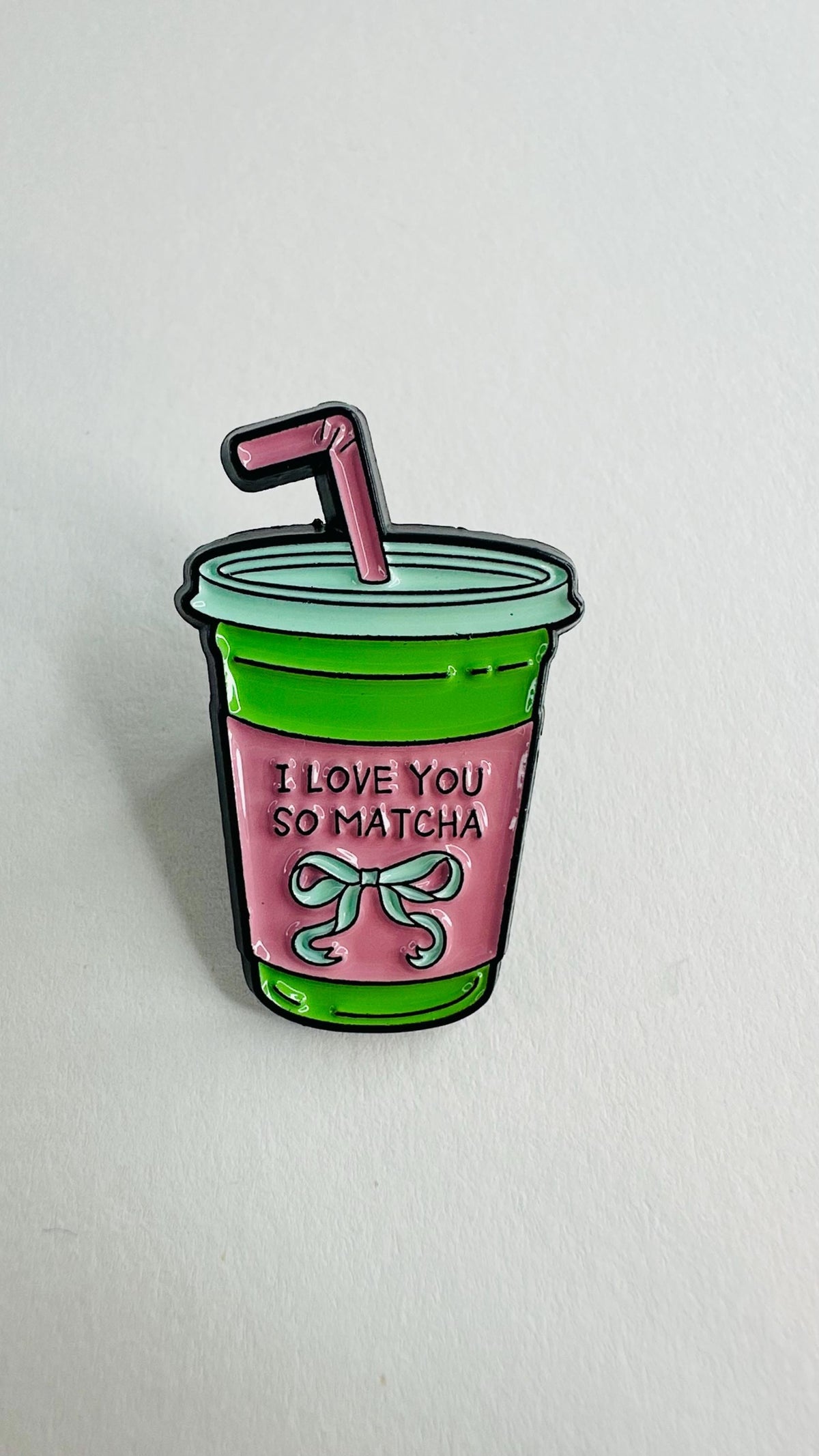 Matcha Girlie Enamel Pin – “I Love You So Matcha” Brooch – Cute Tea Lover Badge