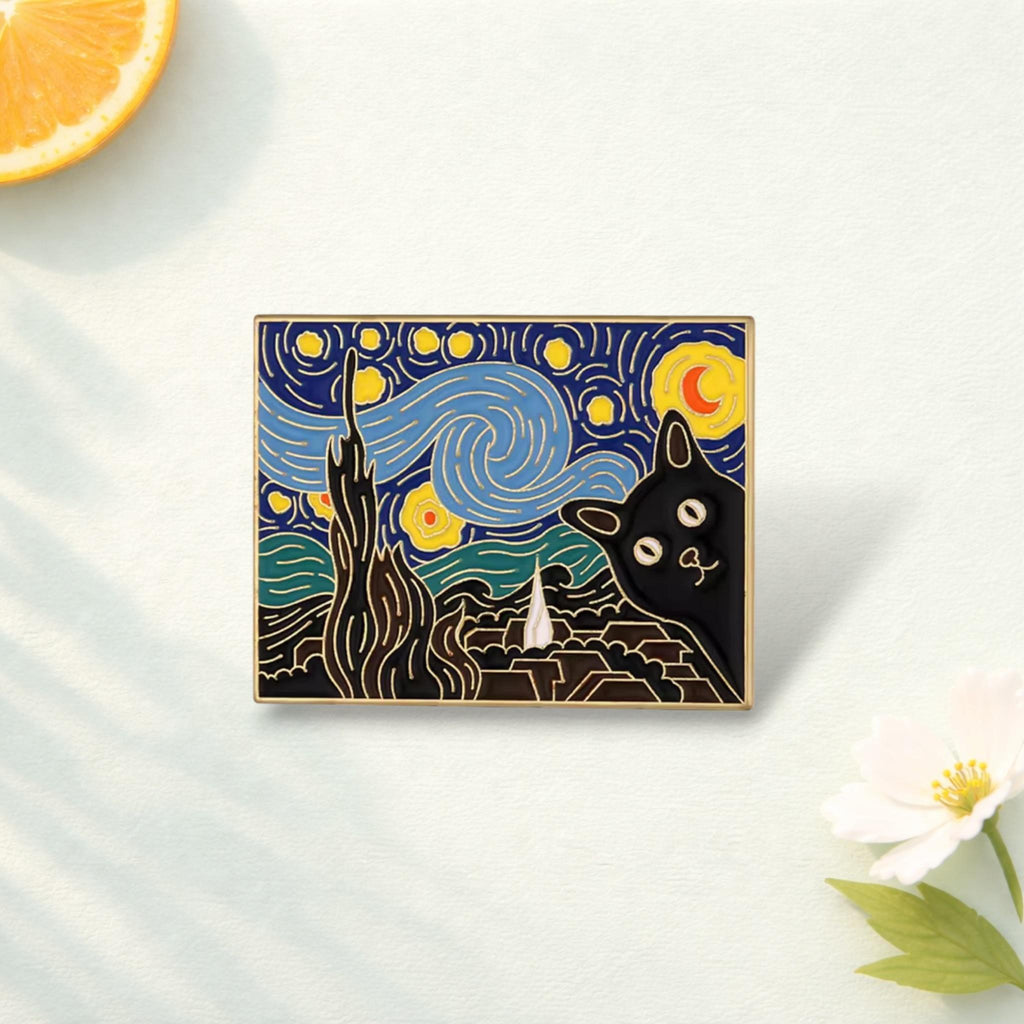 Cats In Oil Painting Enamel Pin Black Kitten Sunflower Brooch Funny Cat Badge Animal Lover Gift Custom Lapel Pin Jewelry