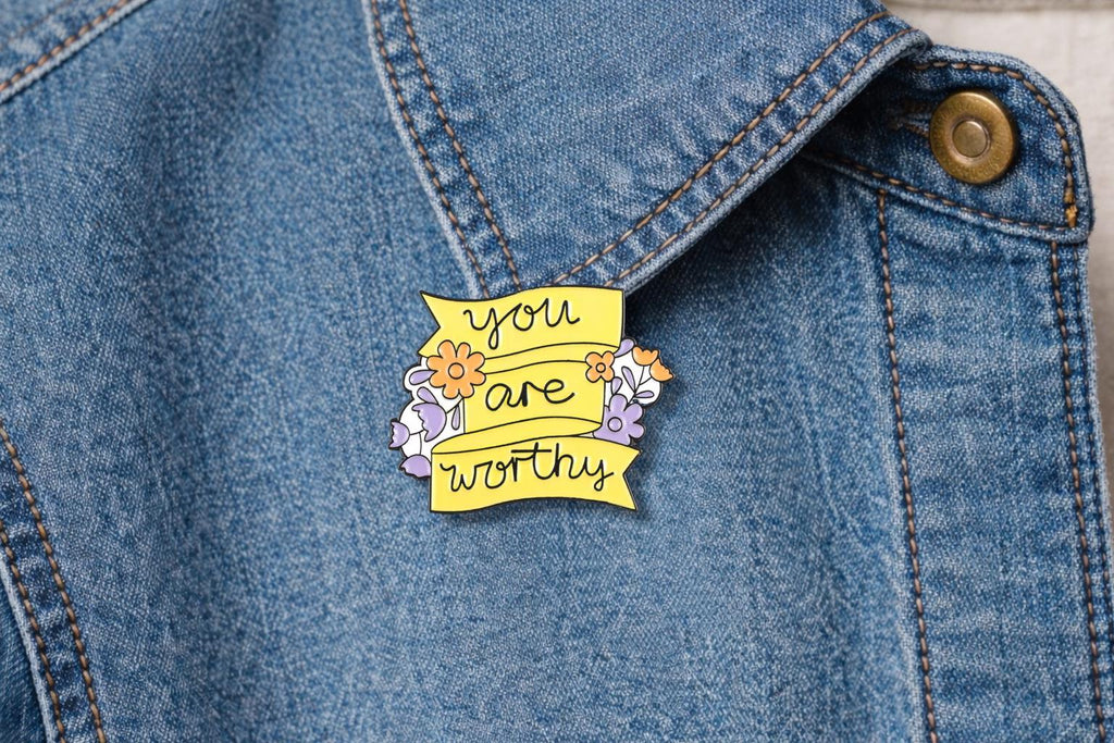 You Are Worthy Enamel Pins Flower Heart Glasses Custom Lapel Badge Shirt Collar Brooches Clothes Backpack Accessories Jewelry