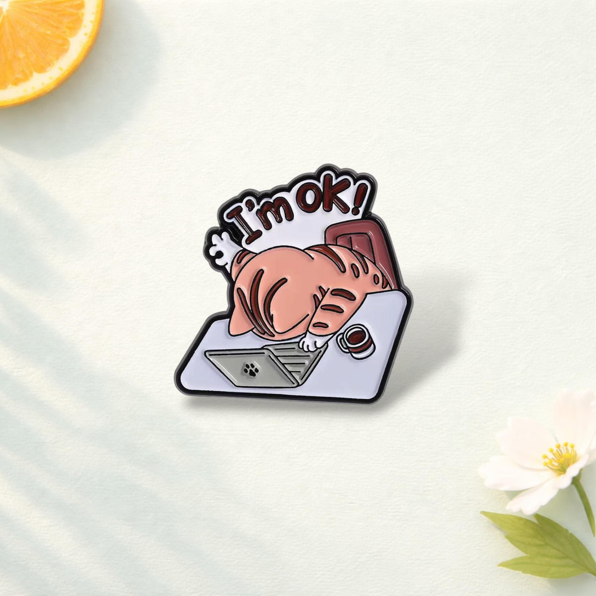 Funny Cat on Laptop Enamel Pin Tired Kitty Work Life Brooch Cute Animal Lapel Badge Jewelry Gift for Friends