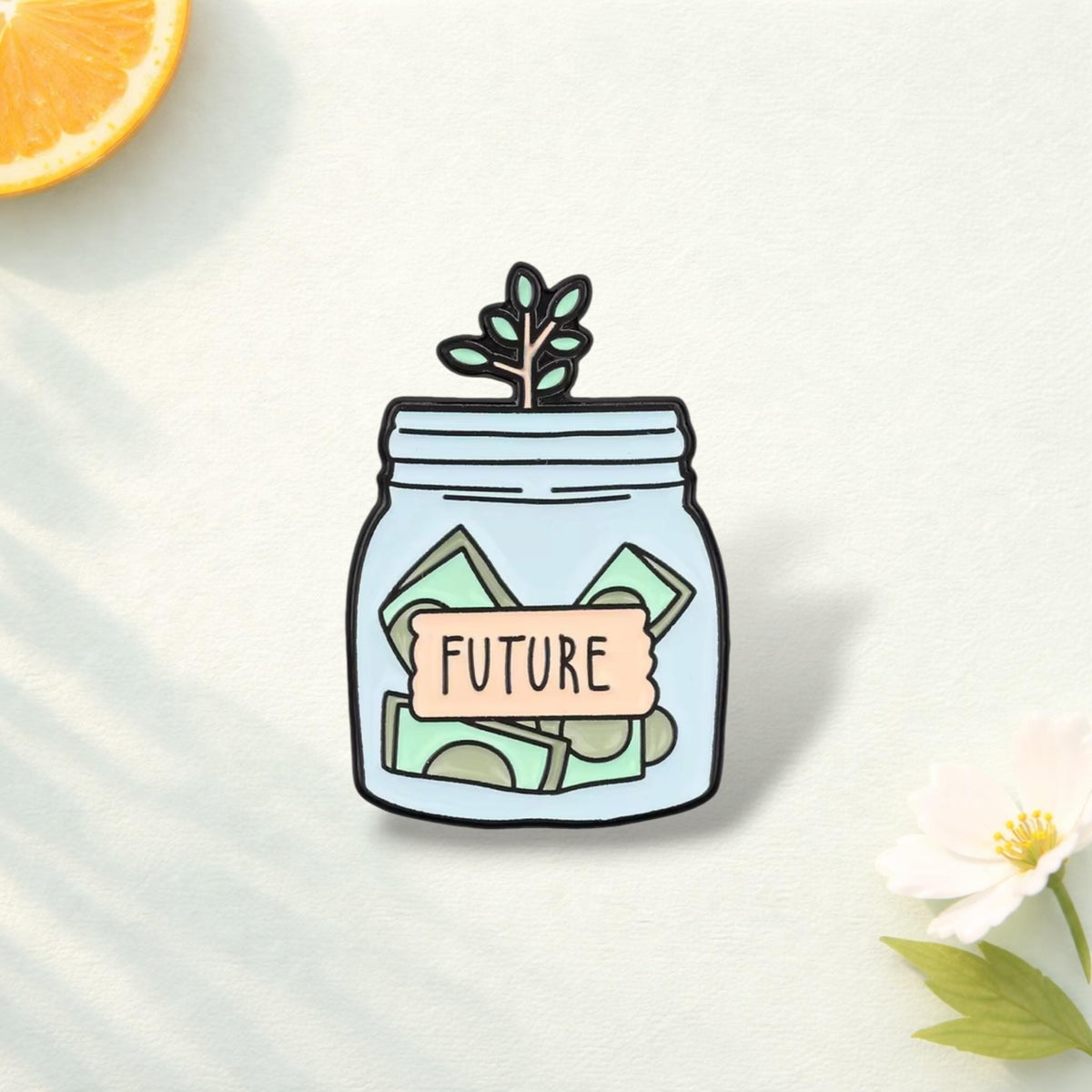 Future Savings Enamel Pin Money Jar Badge Finance Gift Green Plant Sprout Brooch Money Lover Lapel Pin Creative Jewelry