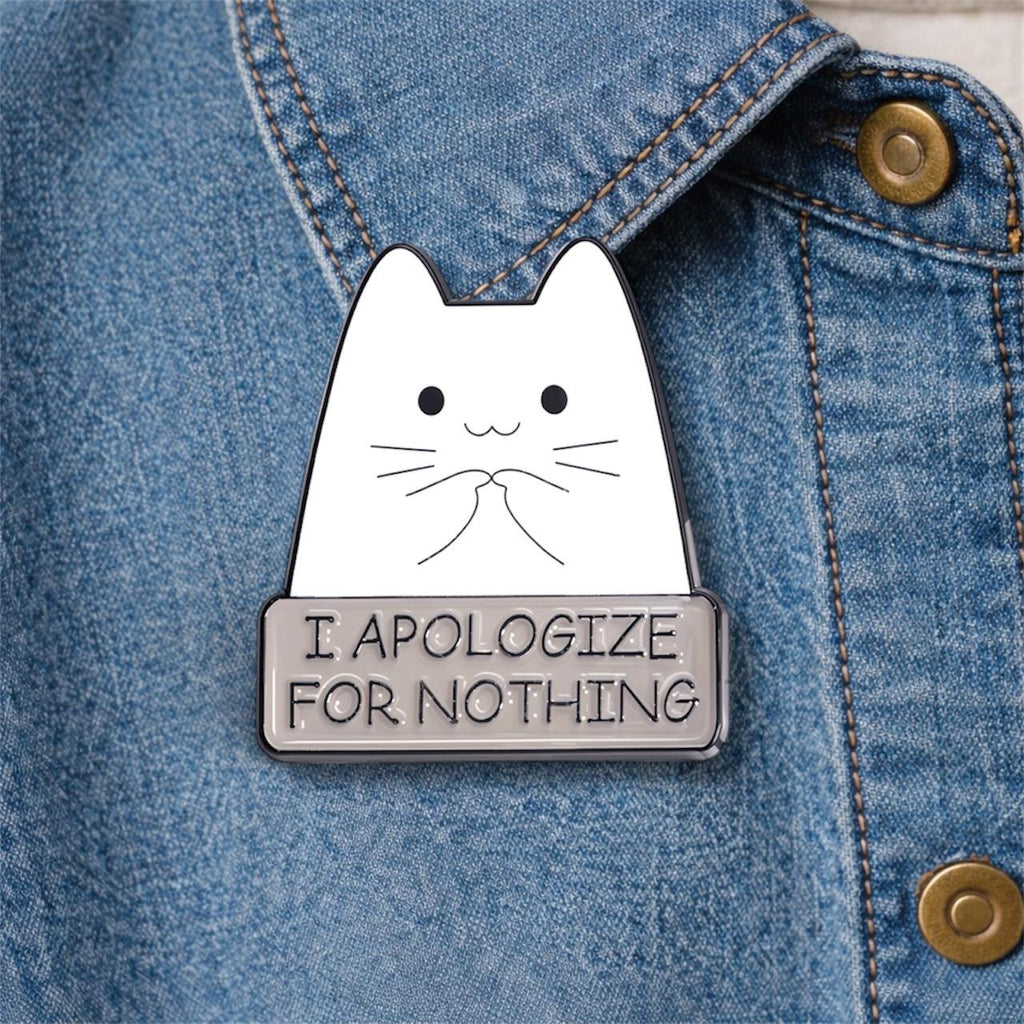 Cartoon White Nameplate Text Cat Enamel Brooch Rainbow Backpack Badge Clothing Accessories Gift