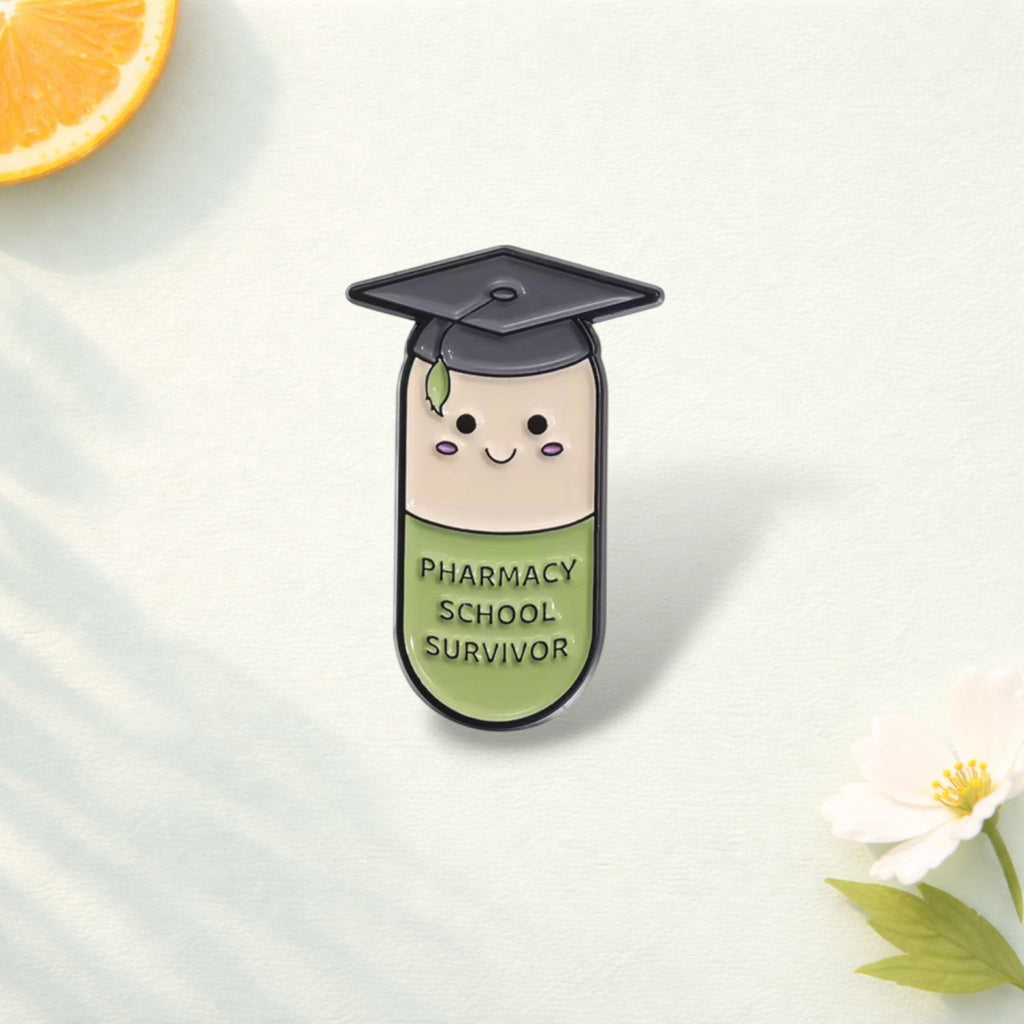 Happy Capsule Pill Enamel Pin Pharmacy School Survivor Brooch Medical Humor Lapel Badge Jewelry Gift for Friends