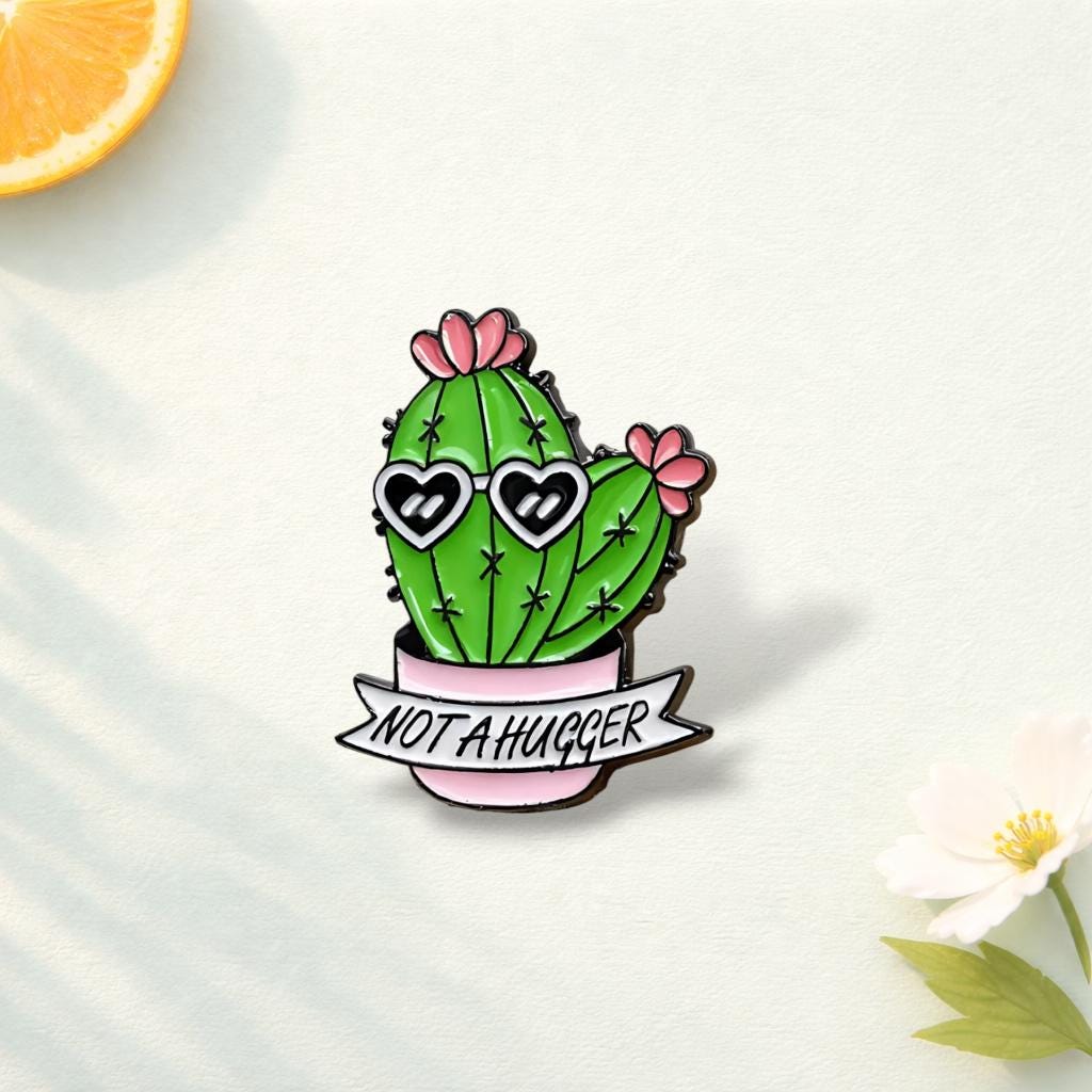 Cute Cartoon Green  Blue Cactus Enamel Pin - Zinc Alloy Badge for Backpacks, Hats & Jackets - Minimalist Humorous Accessory