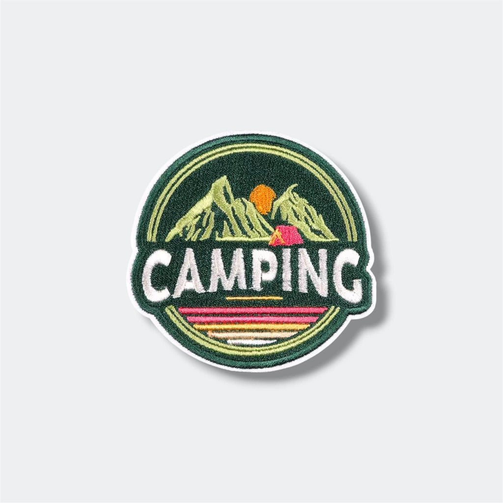 Mountain Camping Adventure Embroidered Patch – Custom Iron-On Logo Badge – Outdoor Hiking Nature Patch for Jackets, Hats & Bags