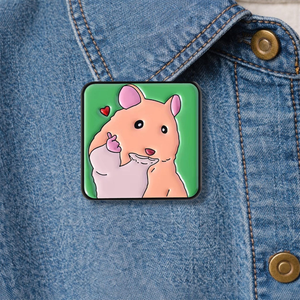 Selfie Peace Hamster Enamel Pin Funny Cartoon Mouse Animal Brooch Lapel Badge Jewelry Gift for Friends