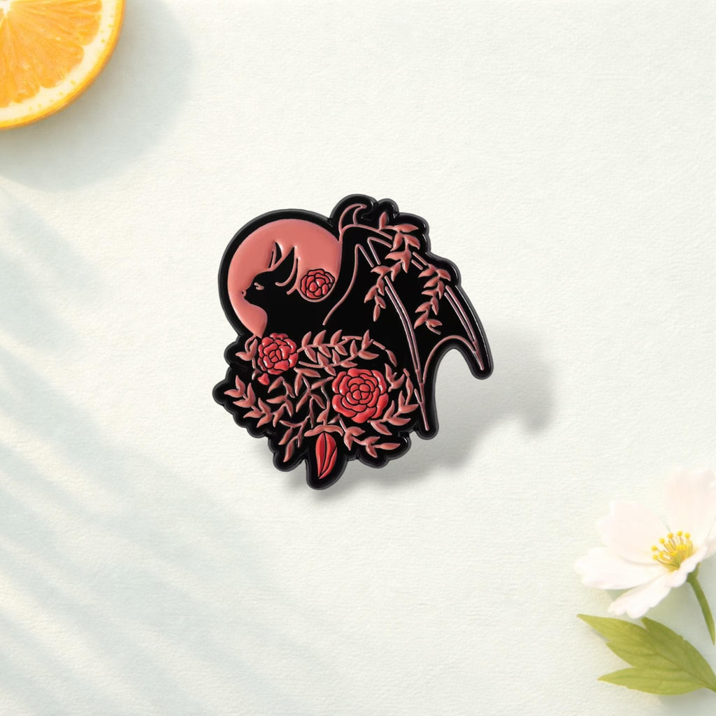Floral Bat Enamel Pin Spooky Creepy Bat Midnight Nightmare Brooch Halloween Lapel Badge Jewelry Gift for Friends
