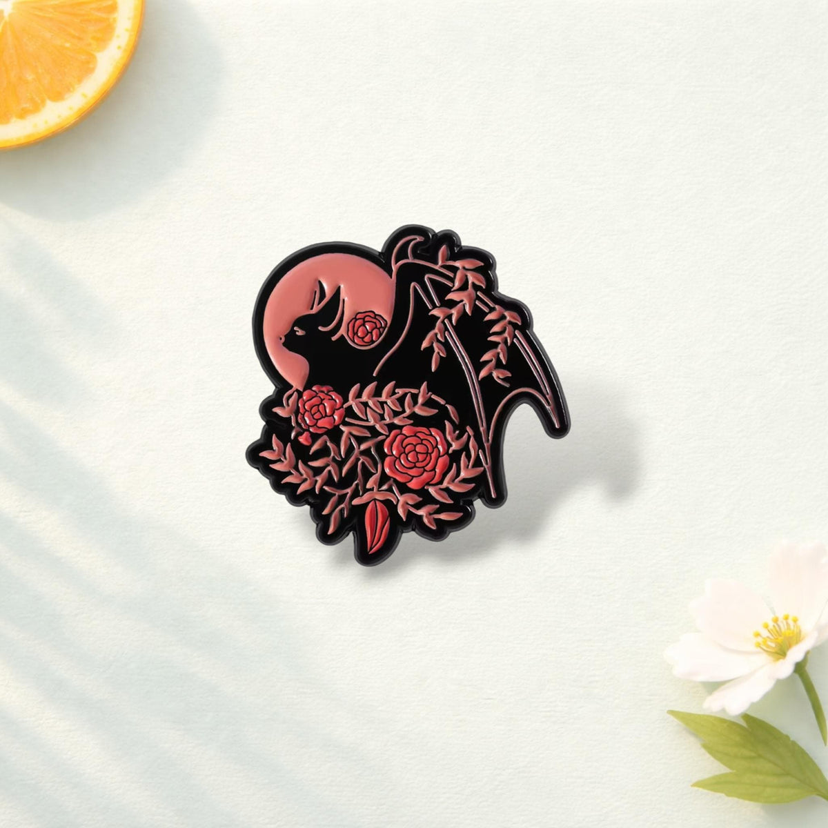 Floral Bat Enamel Pin Spooky Creepy Bat Midnight Nightmare Brooch Halloween Lapel Badge Jewelry Gift for Friends