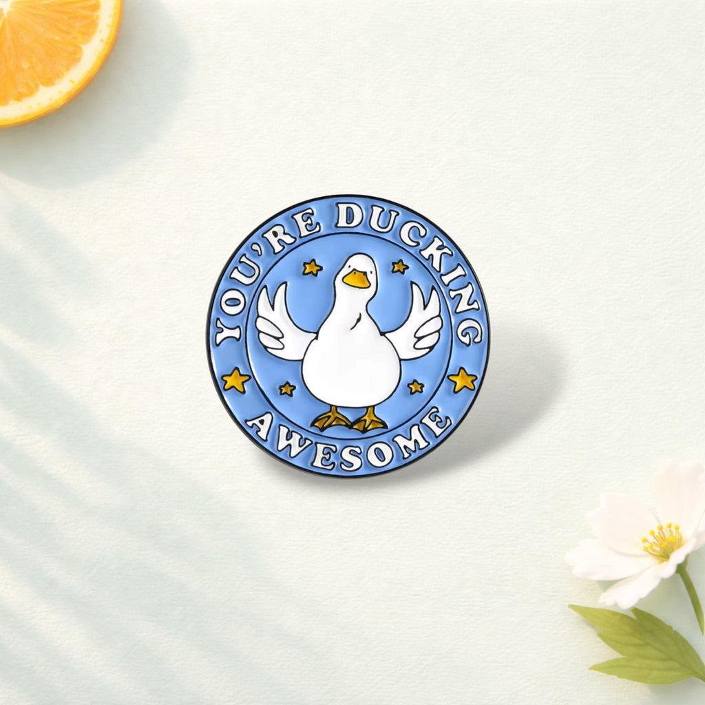 Ducking Awesome Enamel Pin Cute Cartoon Duck Funny Goose Inspired Animal Brooch Lapel Badge Jewelry Gift for Friends