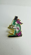 Mint Green Microscope Enamel Pin Floral Pattern Lab Instrument Badge Science Gift Researcher Brooch Clothing Accessory Jewelry