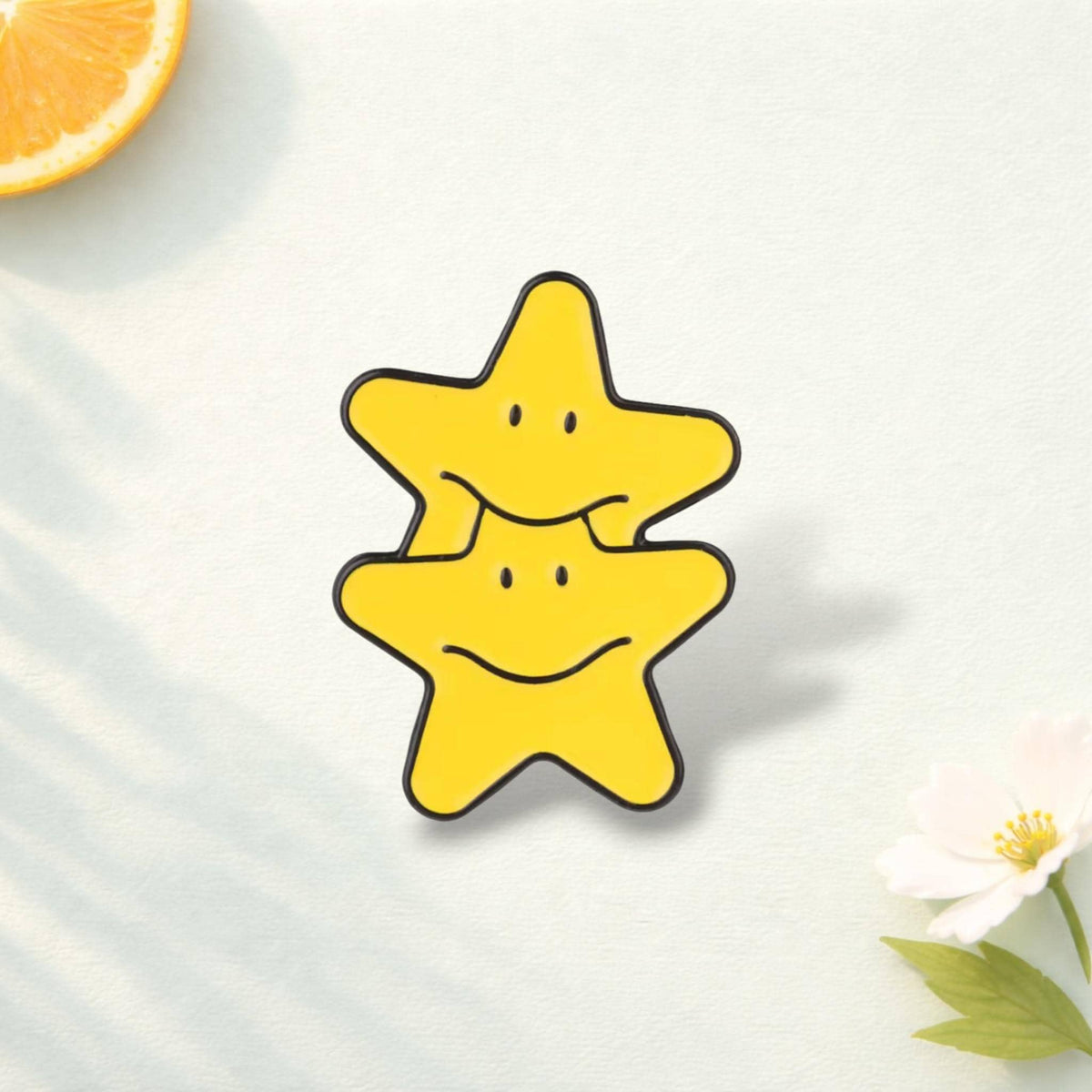 Smiley Star Enamel Pin Double Yellow Stars Badge Funny Happy Brooch Cute Kawaii Lapel Pin Creative Jewelry Gift Backpack