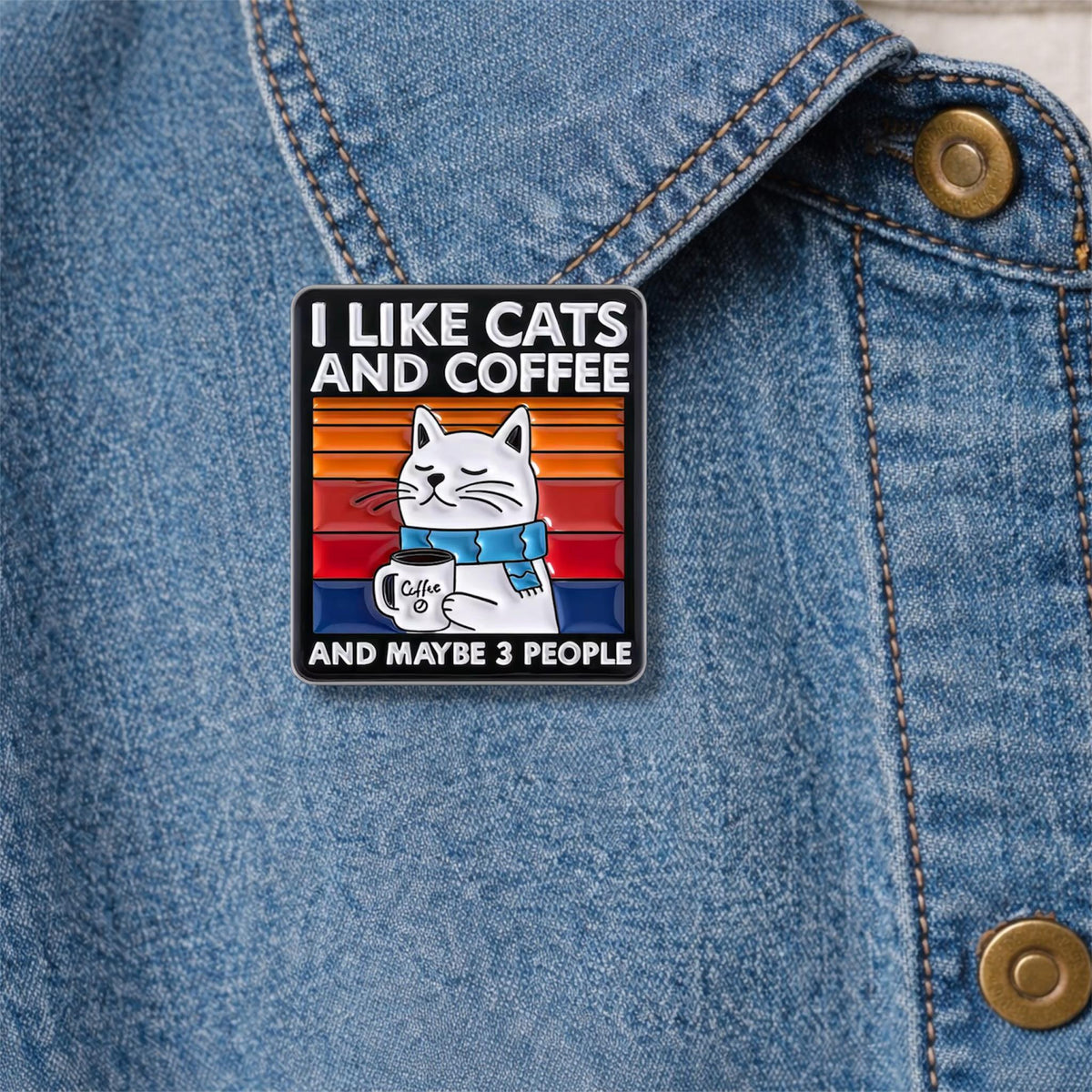 I Like Cats and Coffee and Maybe 3 People Enamel Pin – Funny Cat Coffee Lover Brooch – Cute Cartoon Lapel Badge – Quirky Pet Gift Jewelry