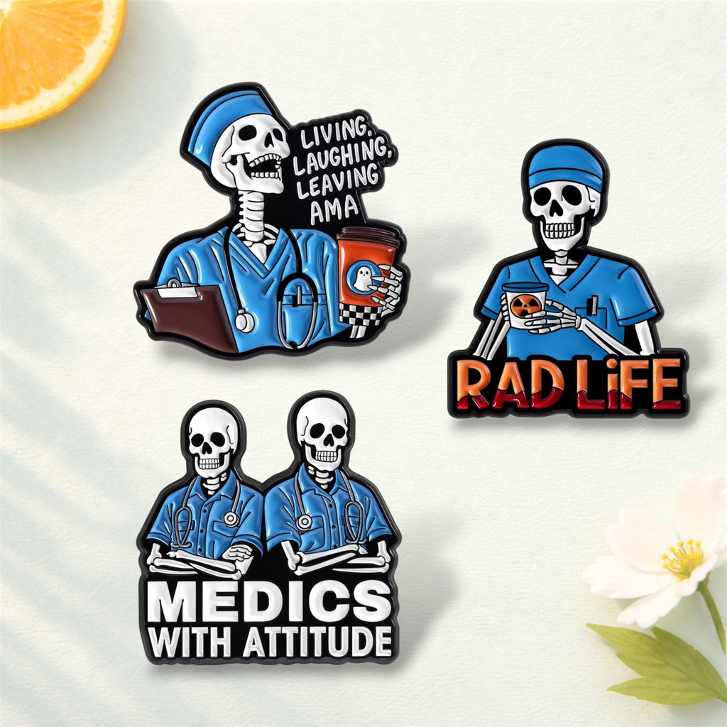 Skeleton Doctor Enamel Pin Medics With Attitude Skull Brooch Funny Medical Theme Lapel Badge