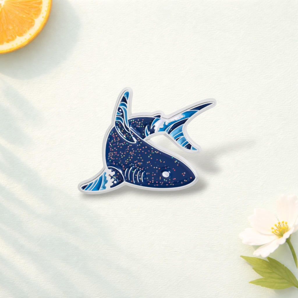 Cartoon Sparkling Underwater Sea Creatures Enamel Pin Glitter Manta Ray Dolphin Shark Brooch Lapel Badge Jewelry Gift