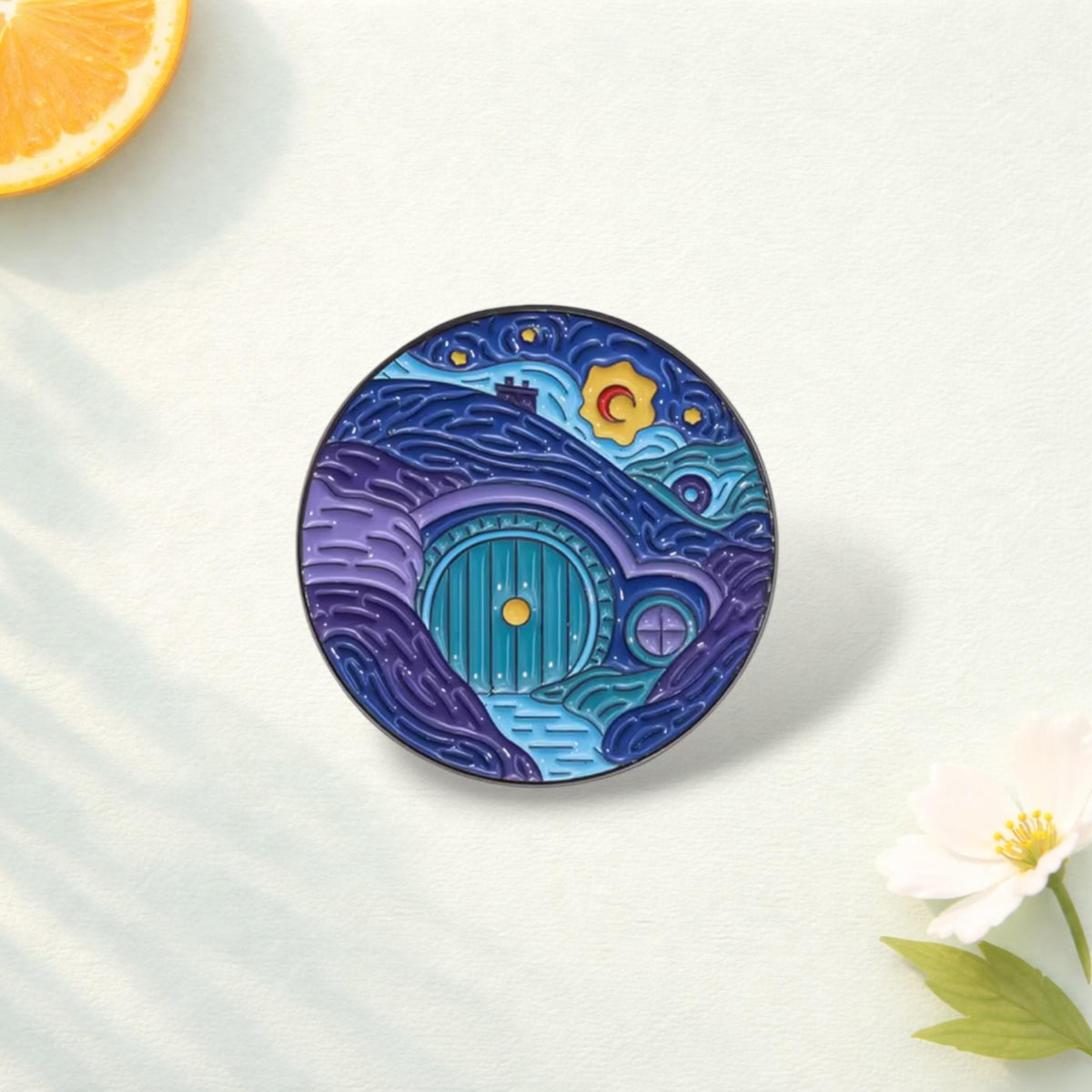 Night Sky Oil Painting Enamel Pin Distorted Night Scene Art Brooch Vintage Style Lapel Badge Backpack Clothes Jewelry Gift