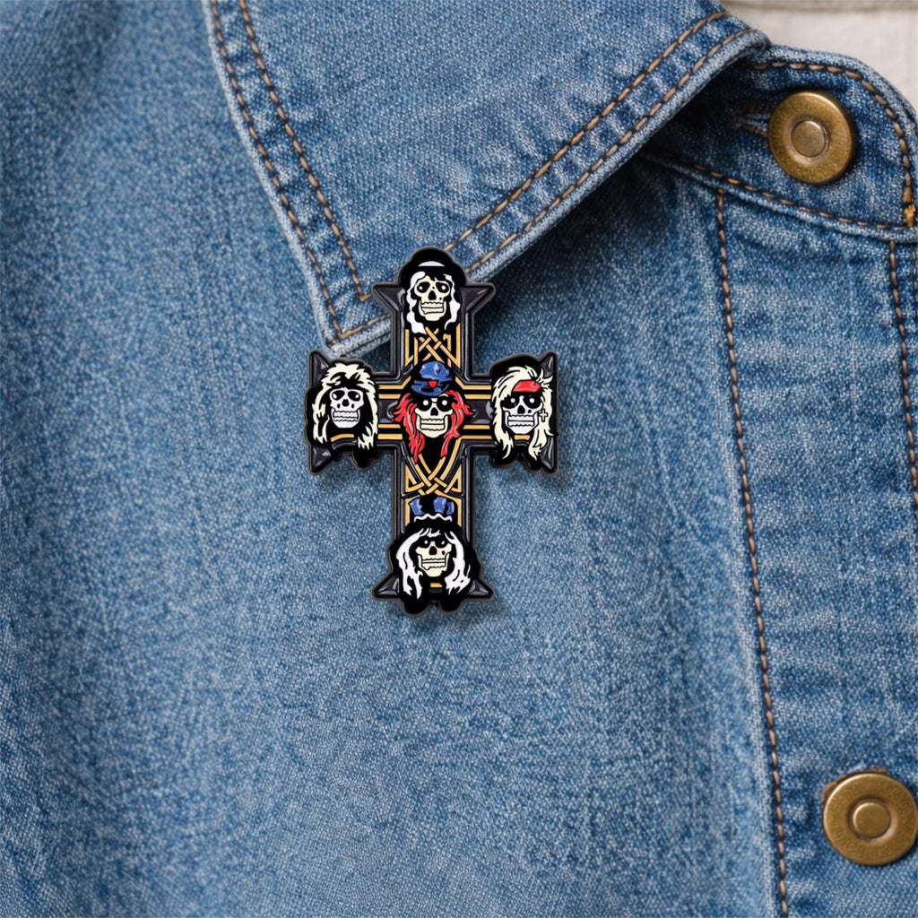 Rock Band Vintage Punk Enamel Pins Skull Cross Guitar Design Music Theme Lapel Brooch