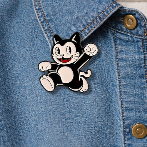 American Animated Role Black cat Enamel Pins Cartoon Happy Running cat Brooch Lapel Badge Jewelry