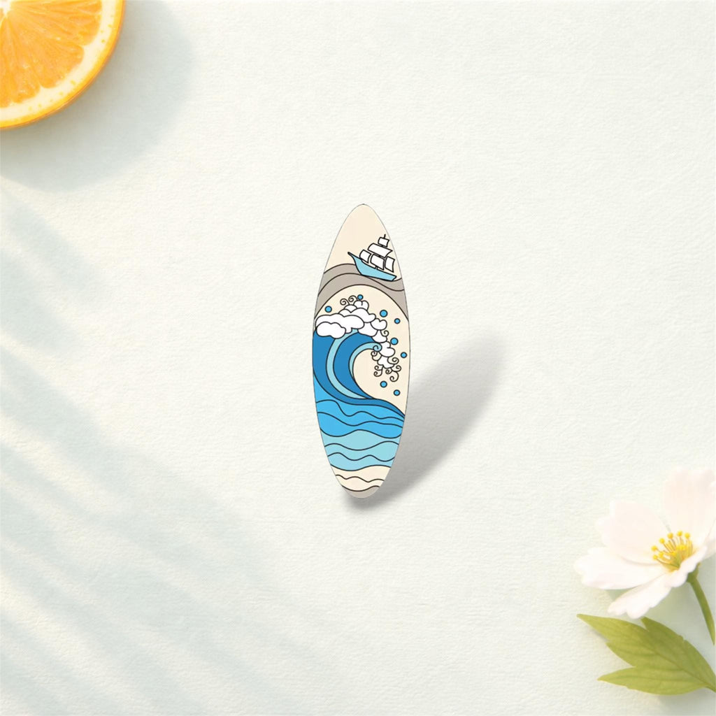 Surfboard Enamel Pin – Ocean Wave Sailing Ship Metal Badge – Summer Beach Holiday Lapel Brooch – Cute Surfer Gift Backpack Jacket Accessory