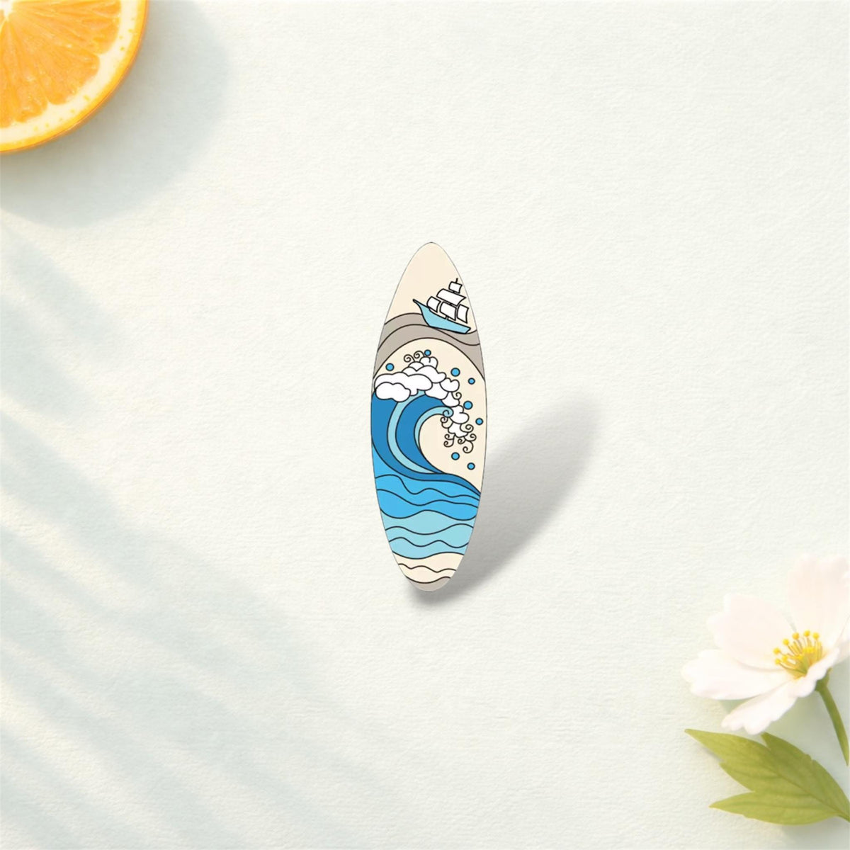 Surfboard Enamel Pin – Ocean Wave Sailing Ship Metal Badge – Summer Beach Holiday Lapel Brooch – Cute Surfer Gift Backpack Jacket Accessory