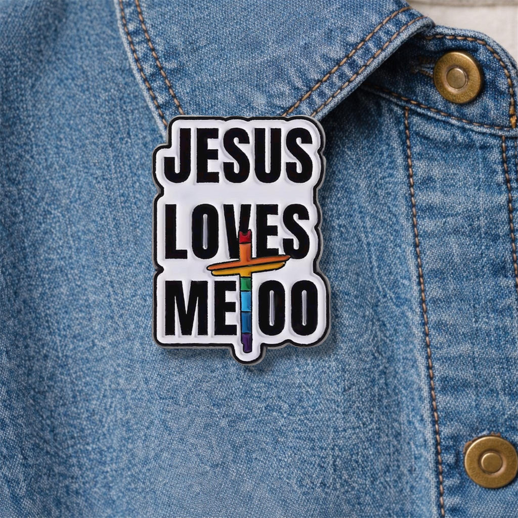 Rainbow Pride Cat Enamel Pin Jesus Loves Me Too Finger Heart Gesture Brooch Lapel Badge Jewelry Gift
