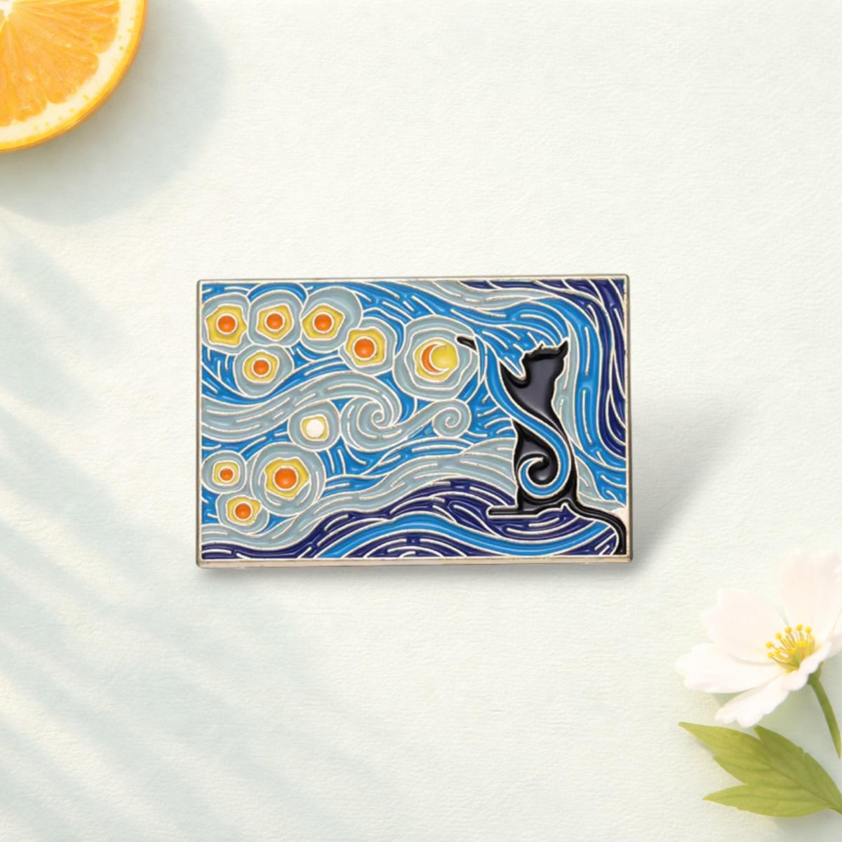 Starry Night Cats Enamel Pin Van Gogh Inspired Oil Painting Cat Brooch Art Badge Animal Lover Gift Lapel Pin Jewelry Kids Friends