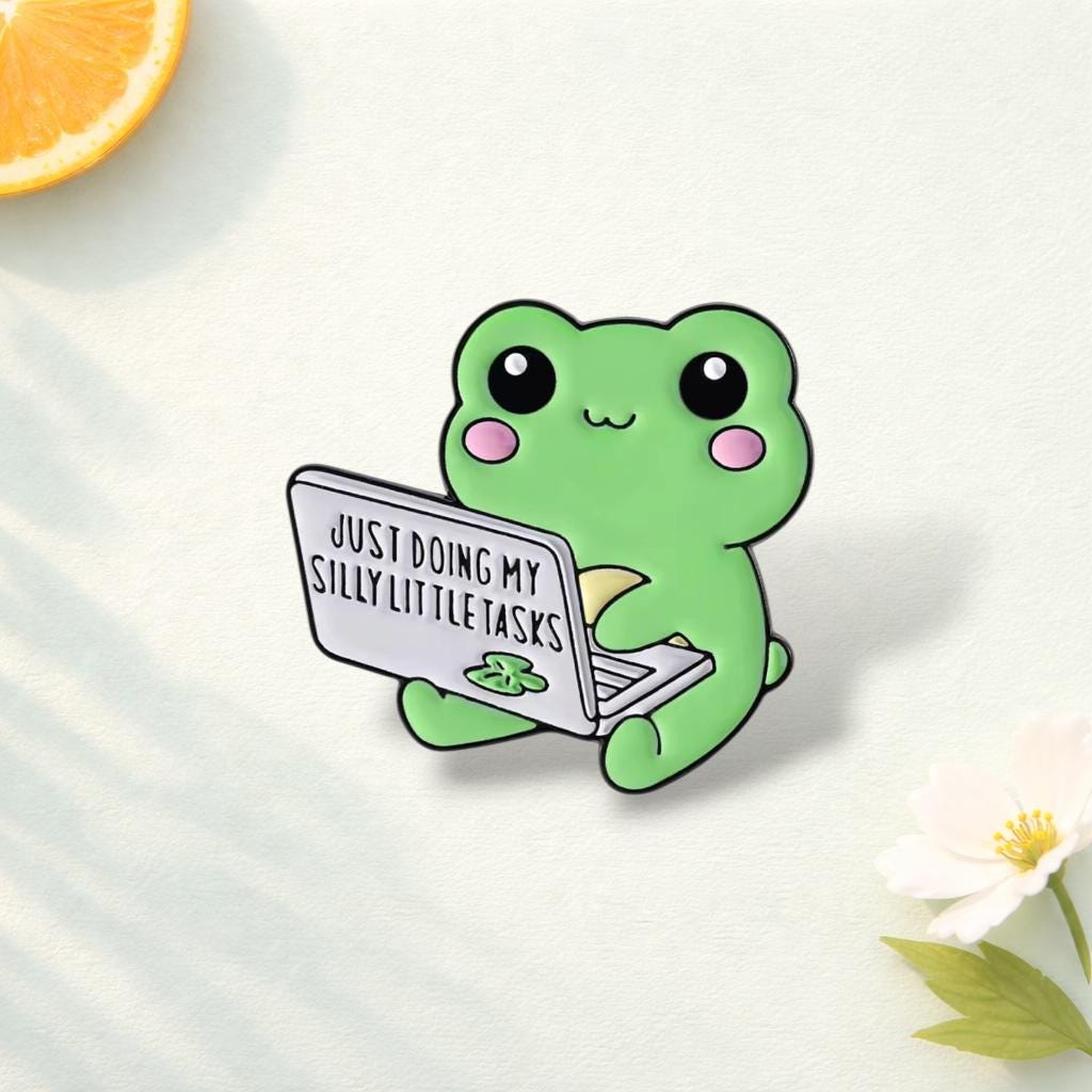 Work Work Work and Die Enamel Pins Froggy Doing Silly Tasks Funny Badge Lapel Brooch Coffee cat Jewelry