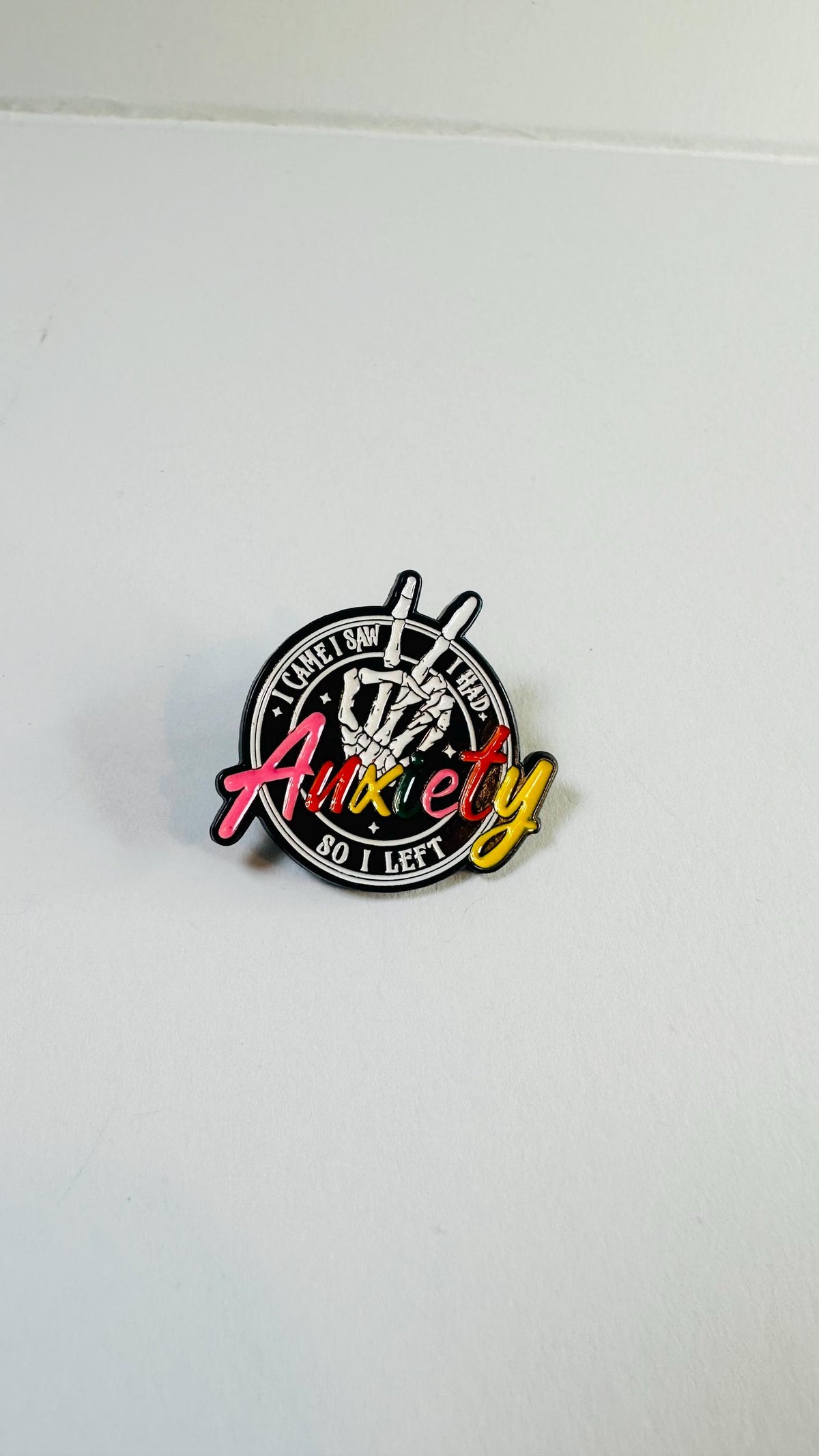 Rainbow Anxiety Skull Hand Enamel Pin Funny Quote Brooch Lapel Badge Jewelry Gift