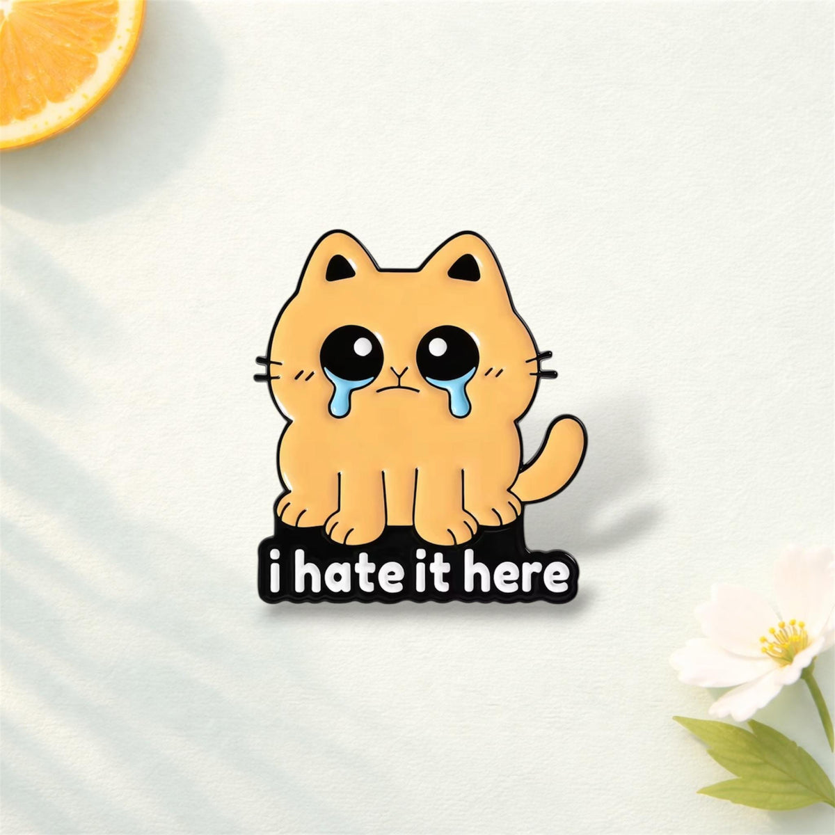 Cries in Corporate Enamel Pin Funny Cat Animal Quote No Time Cry I Hate It Here Brooch Lapel Badge