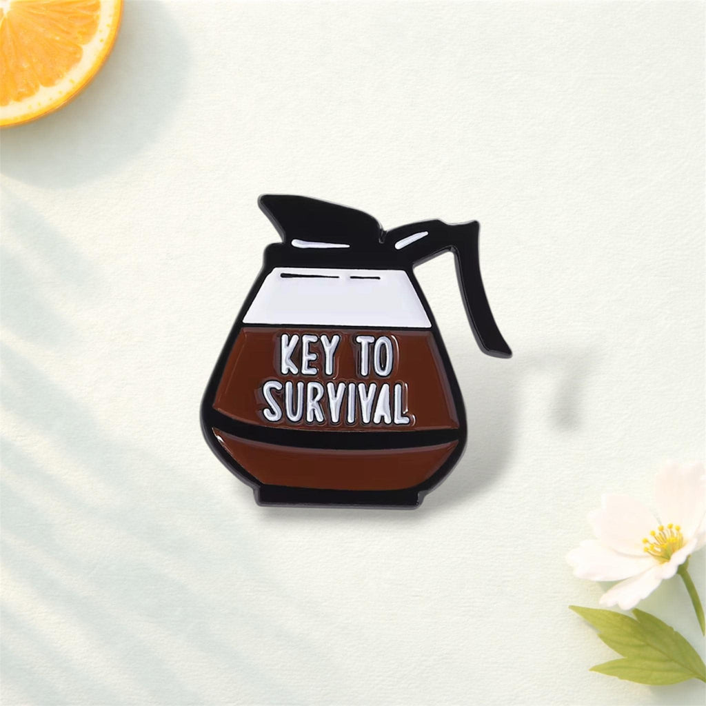 Coffee Is Key to Survival Enamel Pin Cartoon Brain and Cup Brooch Lapel Badge Jewelry Gift for Coffee Lovers