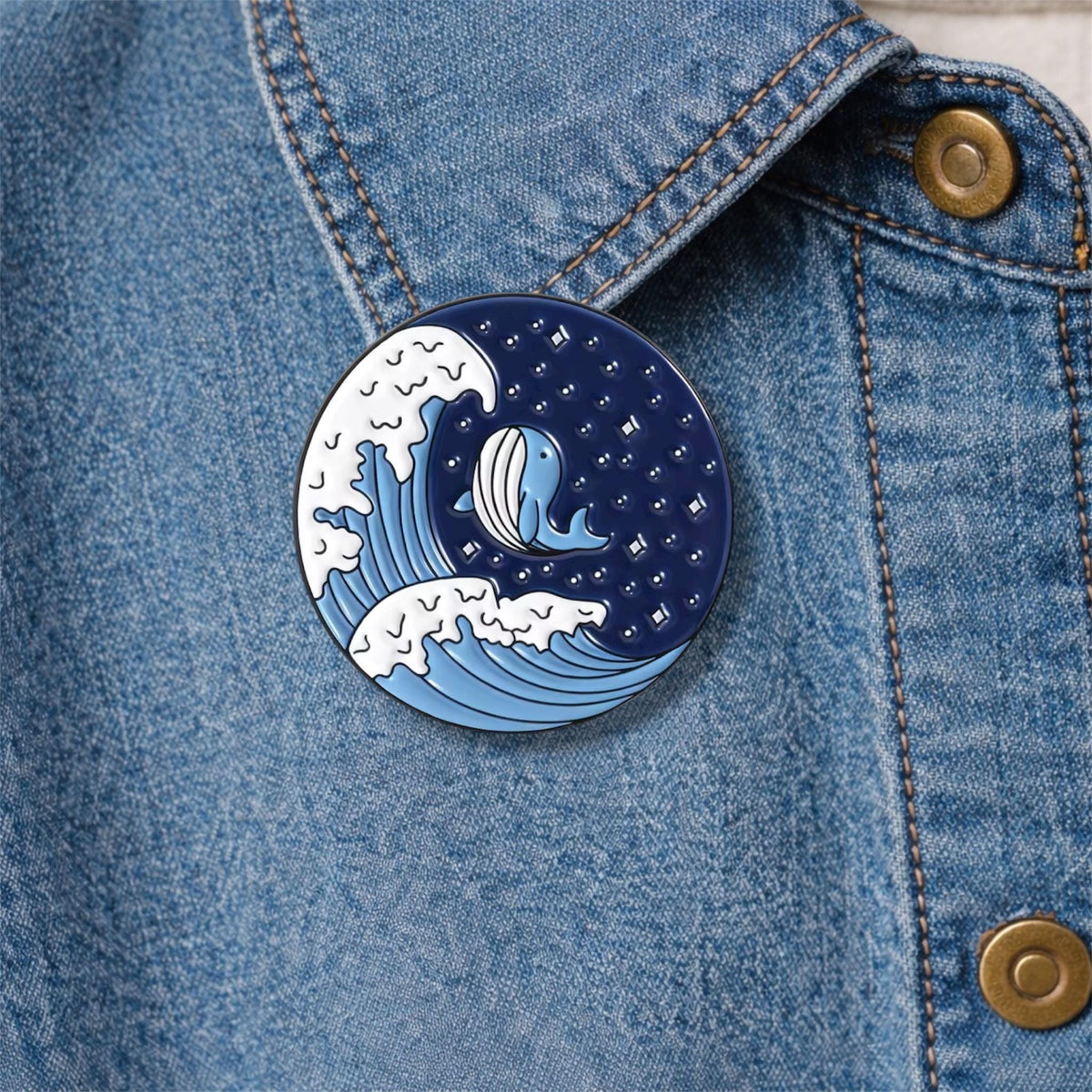 Whale Waves Night Sky Moon Stars Enamel Pin Cute Ocean Animal Brooch Lapel Badge Jewelry Gift