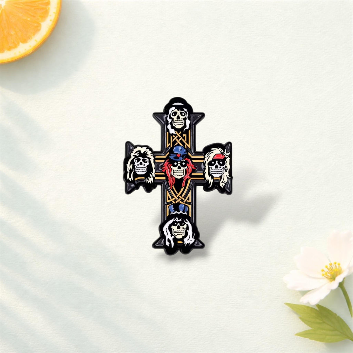 Rock Band Vintage Punk Enamel Pins Skull Cross Guitar Design Music Theme Lapel Brooch