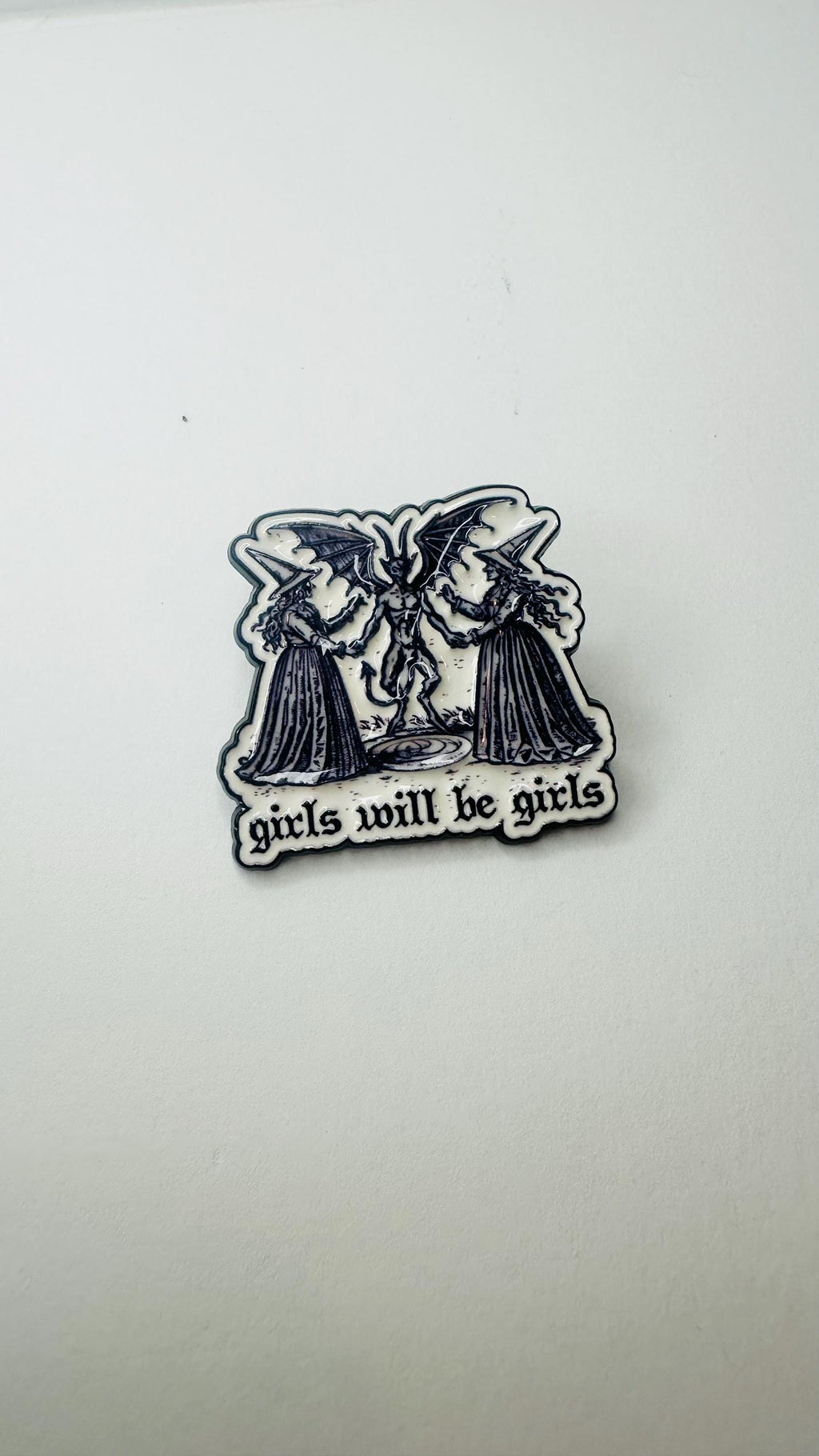 Girls Will Be Girls Enamel Pin Feminist Witch Goth Punk Quote Funny Empowerment Brooch Lapel Badge Jewelry Gift