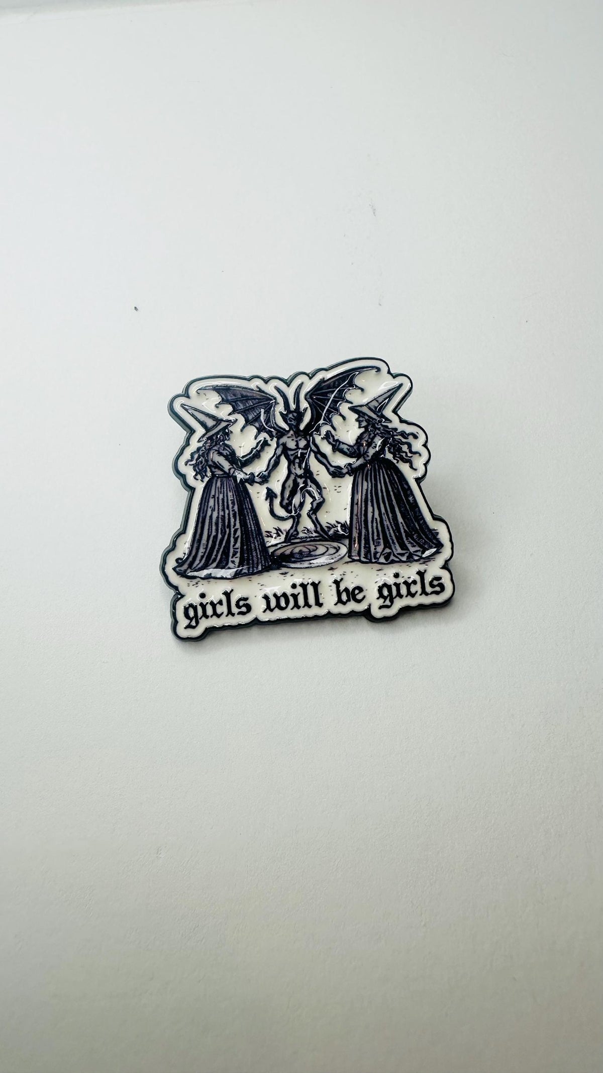 Girls Will Be Girls Enamel Pin Feminist Witch Goth Punk Quote Funny Empowerment Brooch Lapel Badge Jewelry Gift