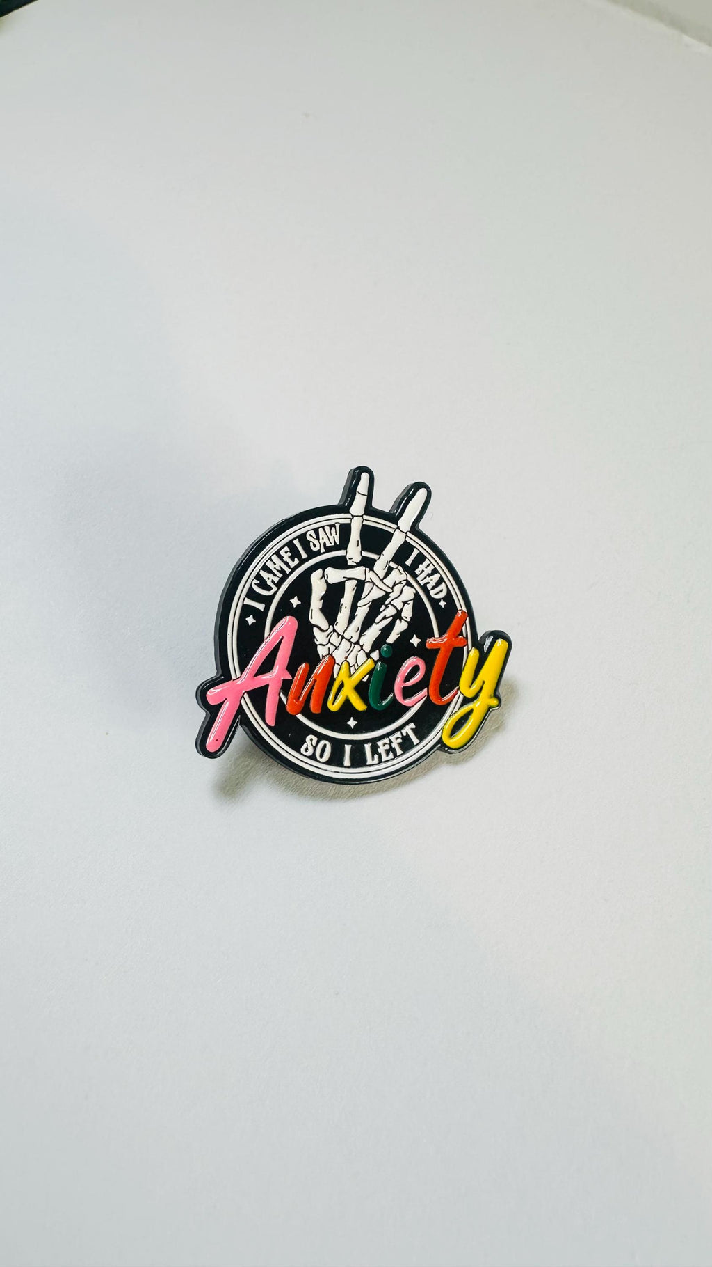Rainbow Anxiety Skull Hand Enamel Pin Funny Quote Brooch Lapel Badge Jewelry Gift