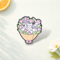 Cute Cat Tulip Bouquet Enamel Pin Cartoon Floral Cat Brooch Flower Lover Gift Kawaii Animal Badge Backpack Decoration Lapel Pin