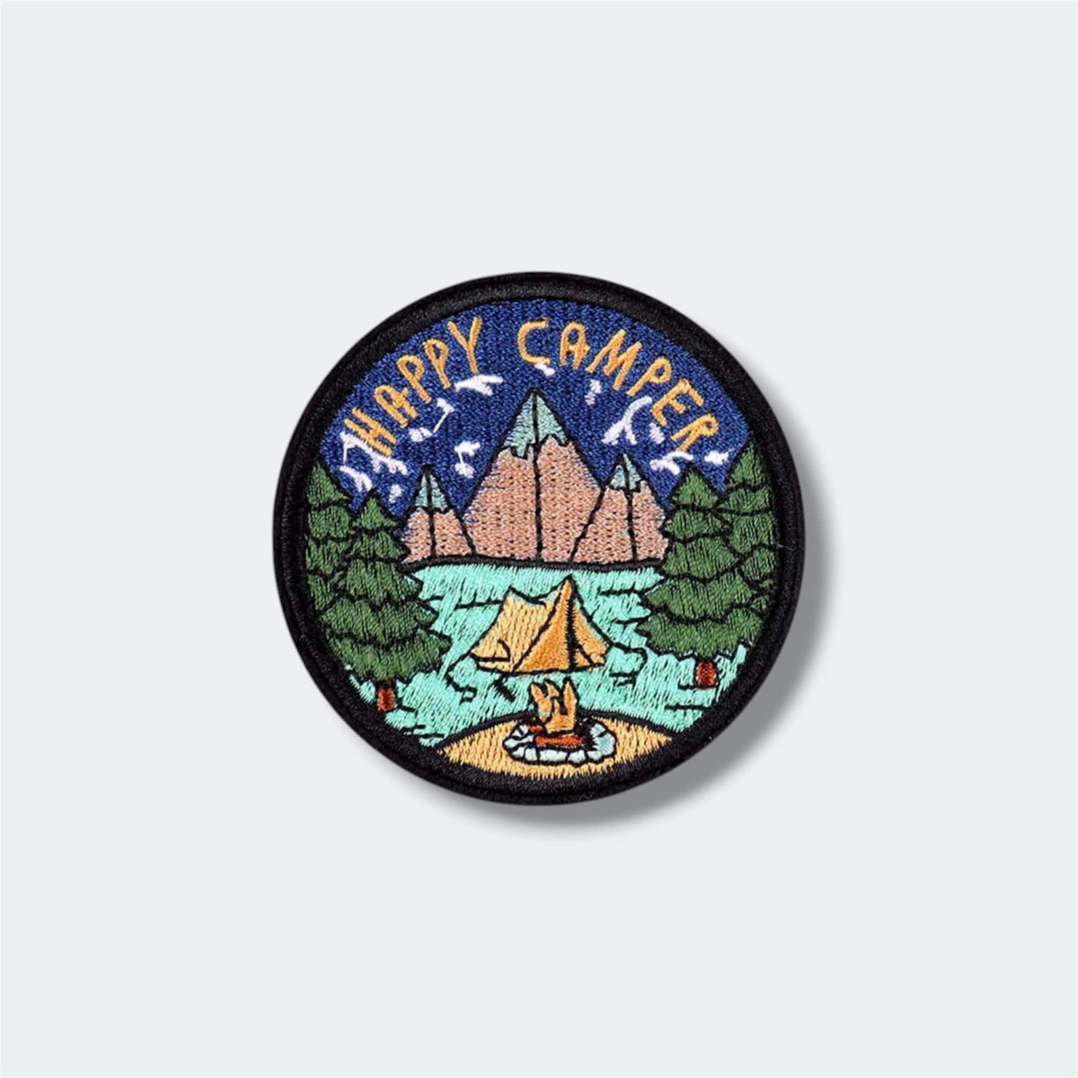 Mountain Camping Adventure Embroidered Patch – Custom Iron-On Logo Badge – Outdoor Hiking Nature Patch for Jackets, Hats & Bags