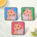 Selfie Peace Hamster Enamel Pin Funny Cartoon Mouse Animal Brooch Lapel Badge Jewelry Gift for Friends