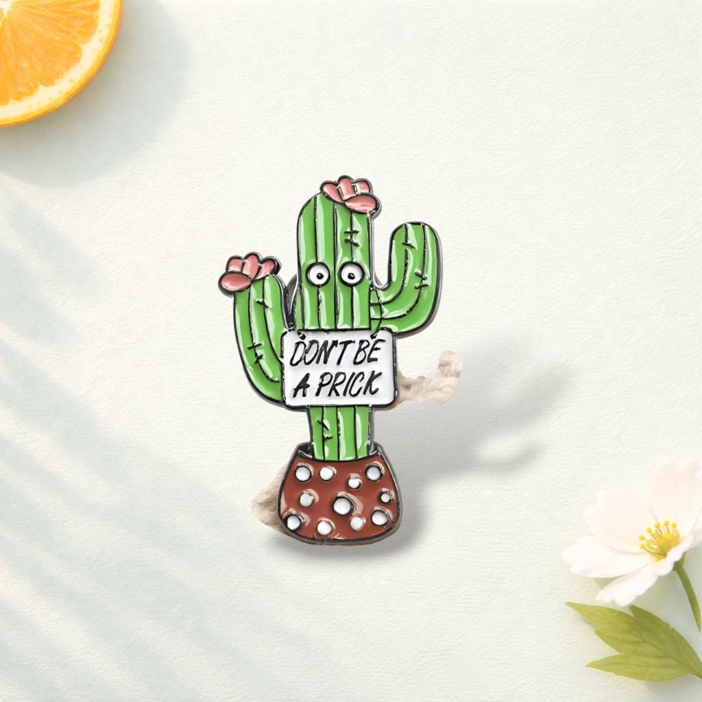 Cute Cartoon Green  Blue Cactus Enamel Pin - Zinc Alloy Badge for Backpacks, Hats & Jackets - Minimalist Humorous Accessory